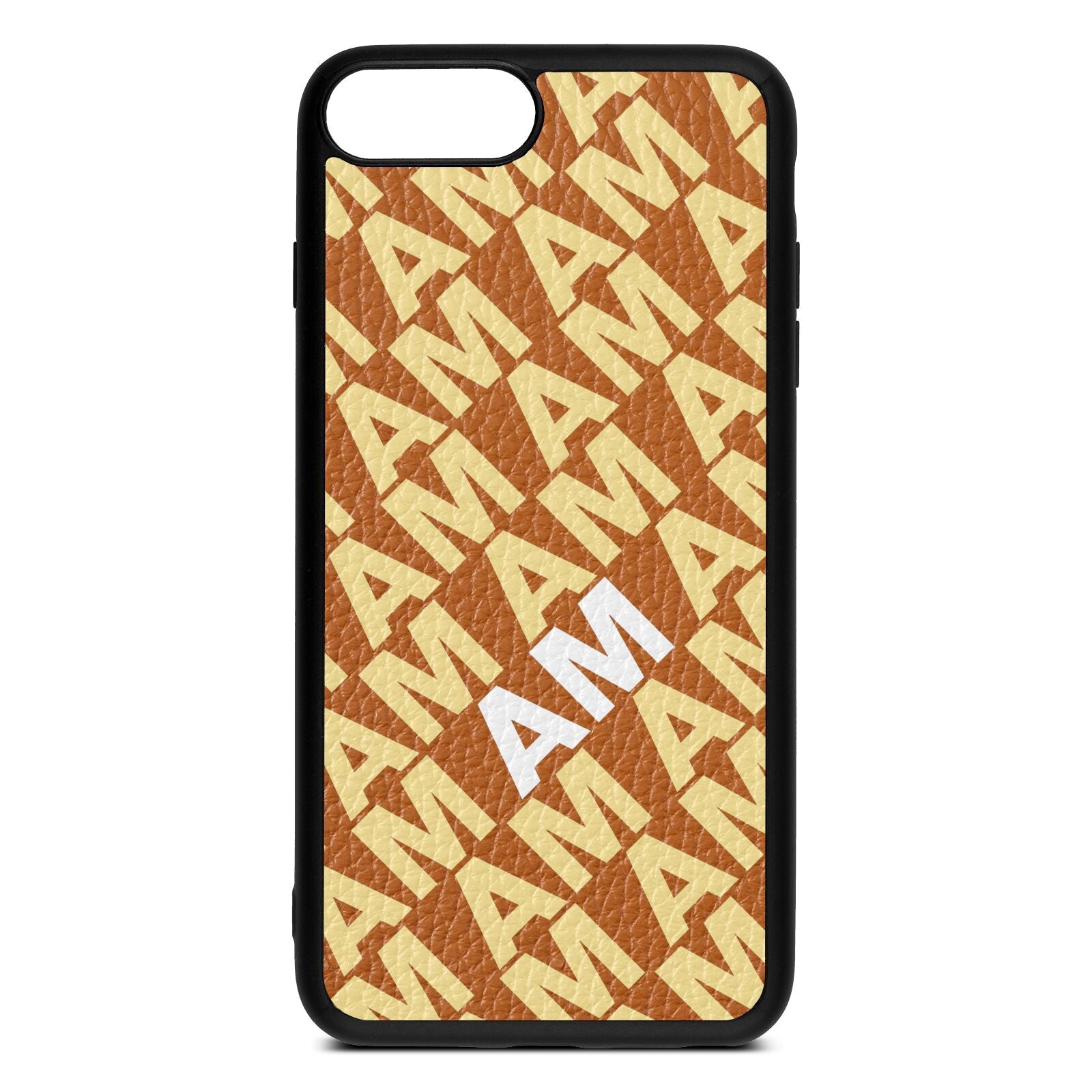 Personalised Diagonal Bold Initials Tan Pebble Leather iPhone 8 Plus Case