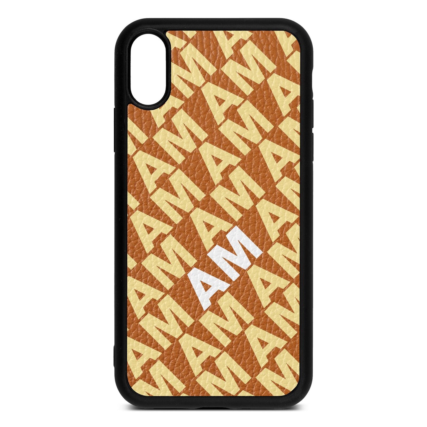 Personalised Diagonal Bold Initials Tan Pebble Leather iPhone Xr Case