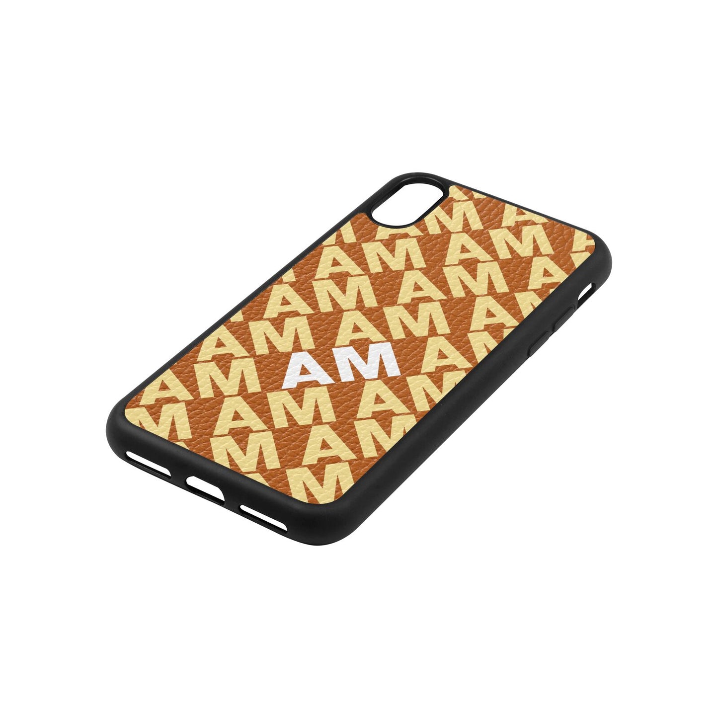 Personalised Diagonal Bold Initials Tan Pebble Leather iPhone Xs Case Side Angle