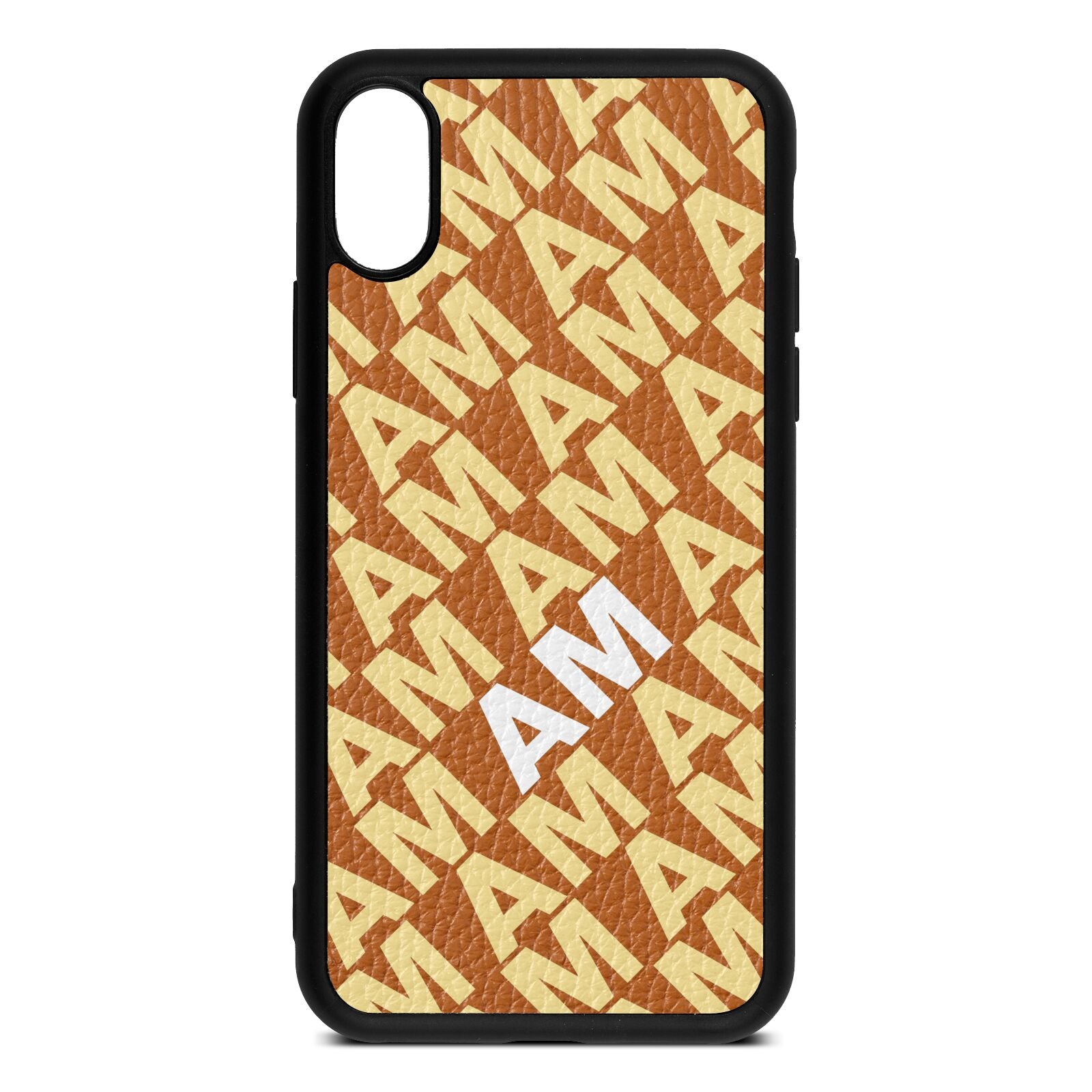 Personalised Diagonal Bold Initials Tan Pebble Leather iPhone Xs Case