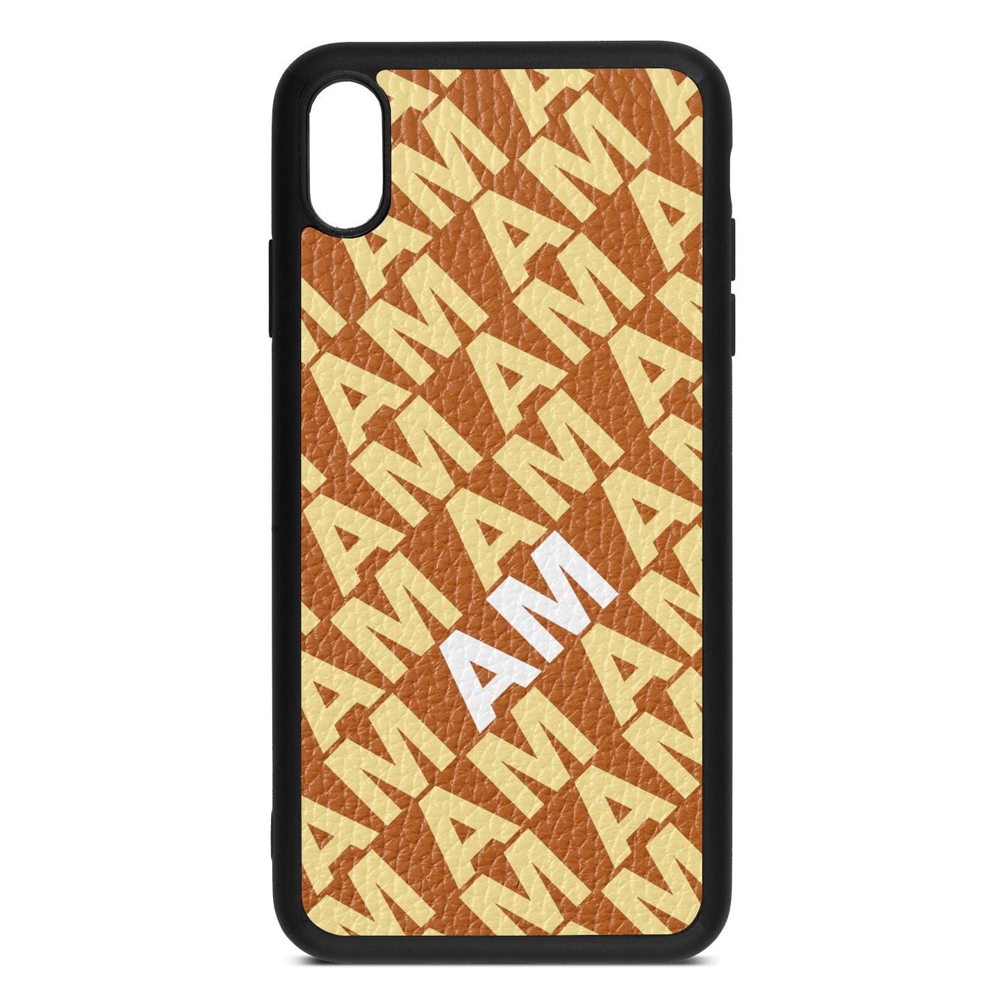 Personalised Diagonal Bold Initials Tan Pebble Leather iPhone Xs Max Case