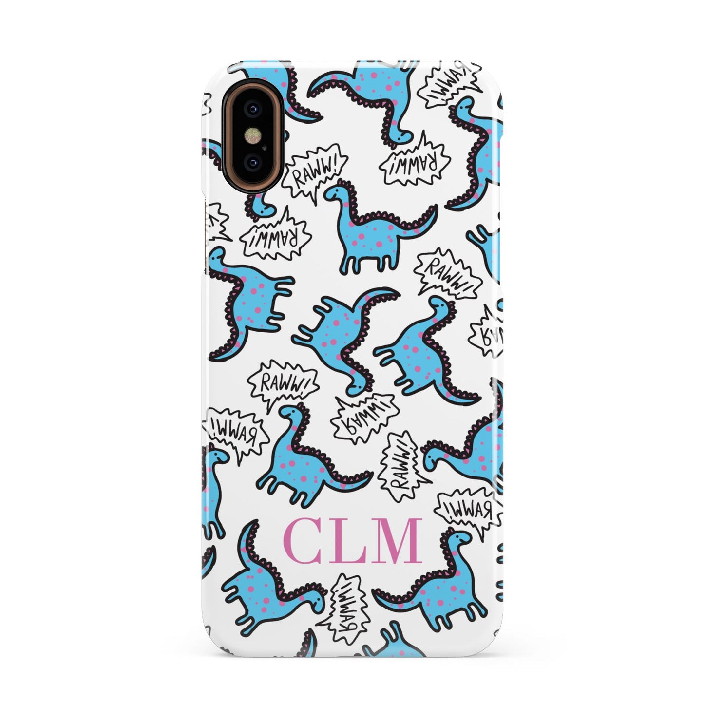 Personalised Dino Initials Clear Apple iPhone XS 3D Snap Case