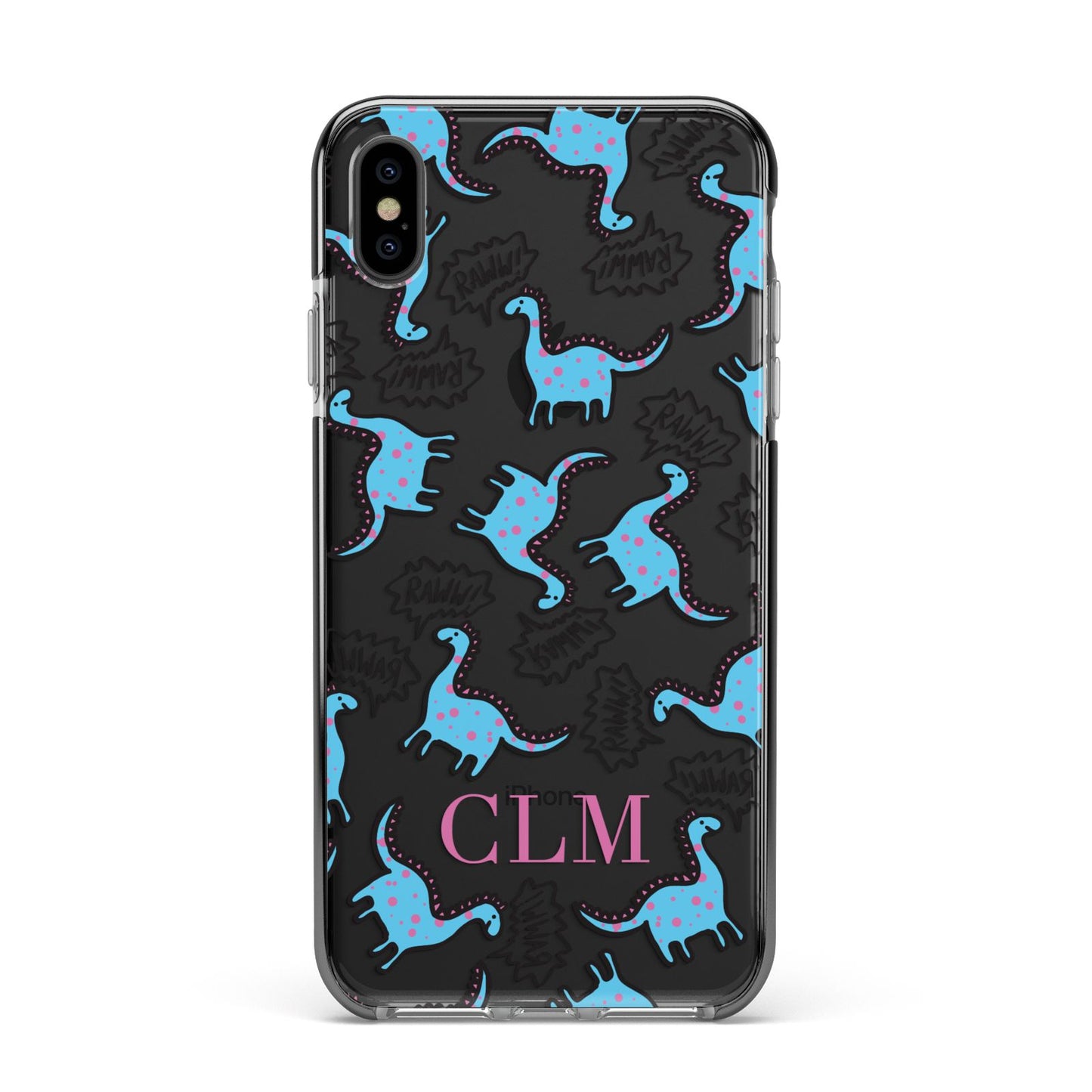 Personalised Dino Initials Clear Apple iPhone Xs Max Impact Case Black Edge on Black Phone