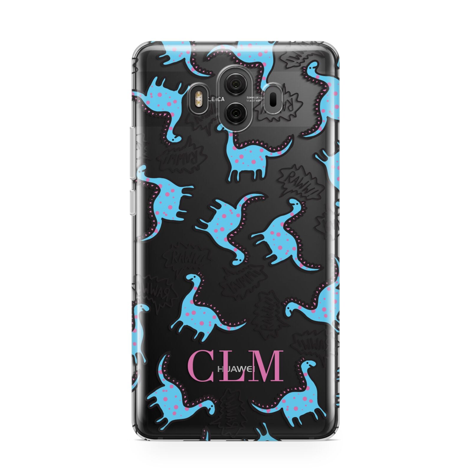 Personalised Dino Initials Clear Huawei Mate 10 Protective Phone Case