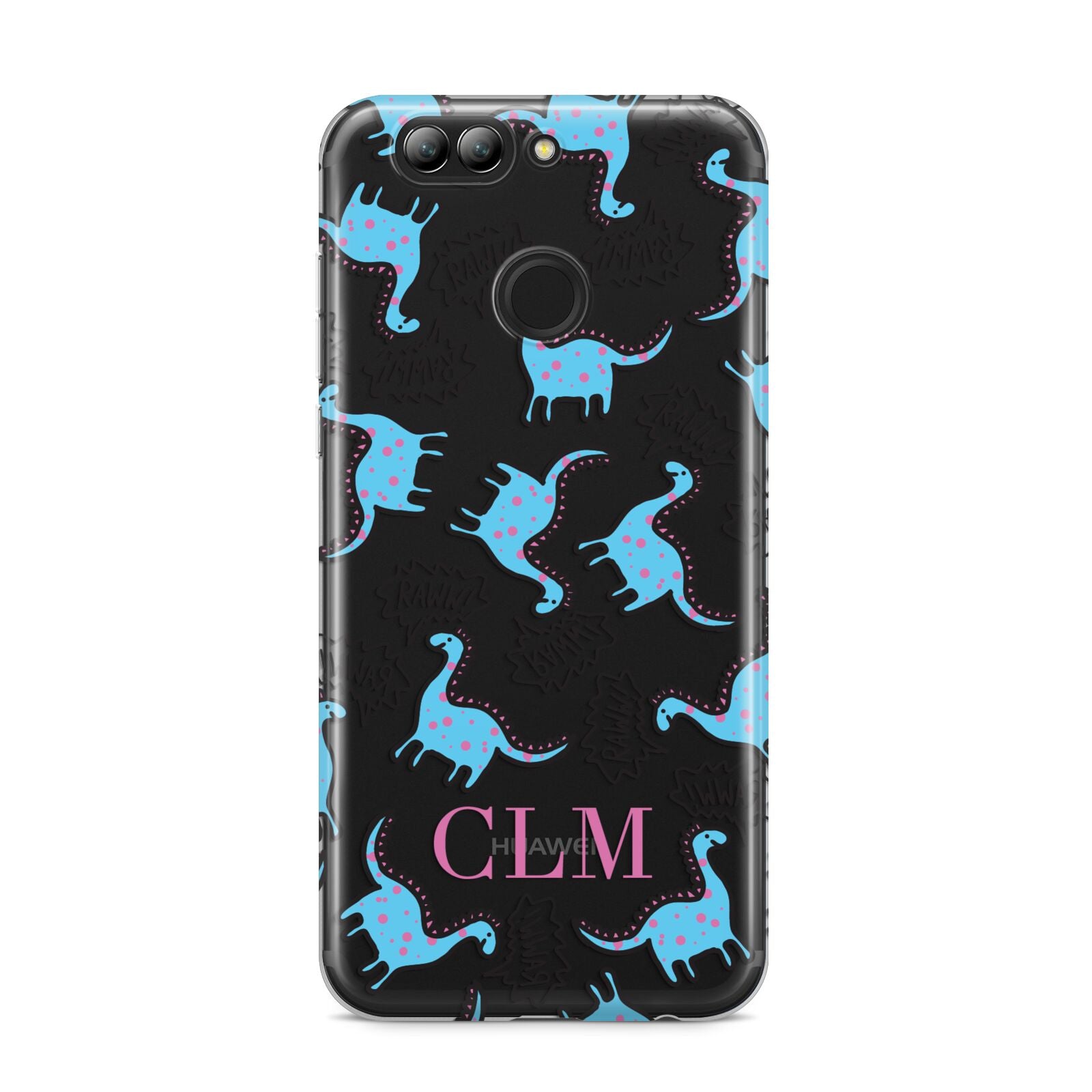 Personalised Dino Initials Clear Huawei Nova 2s Phone Case