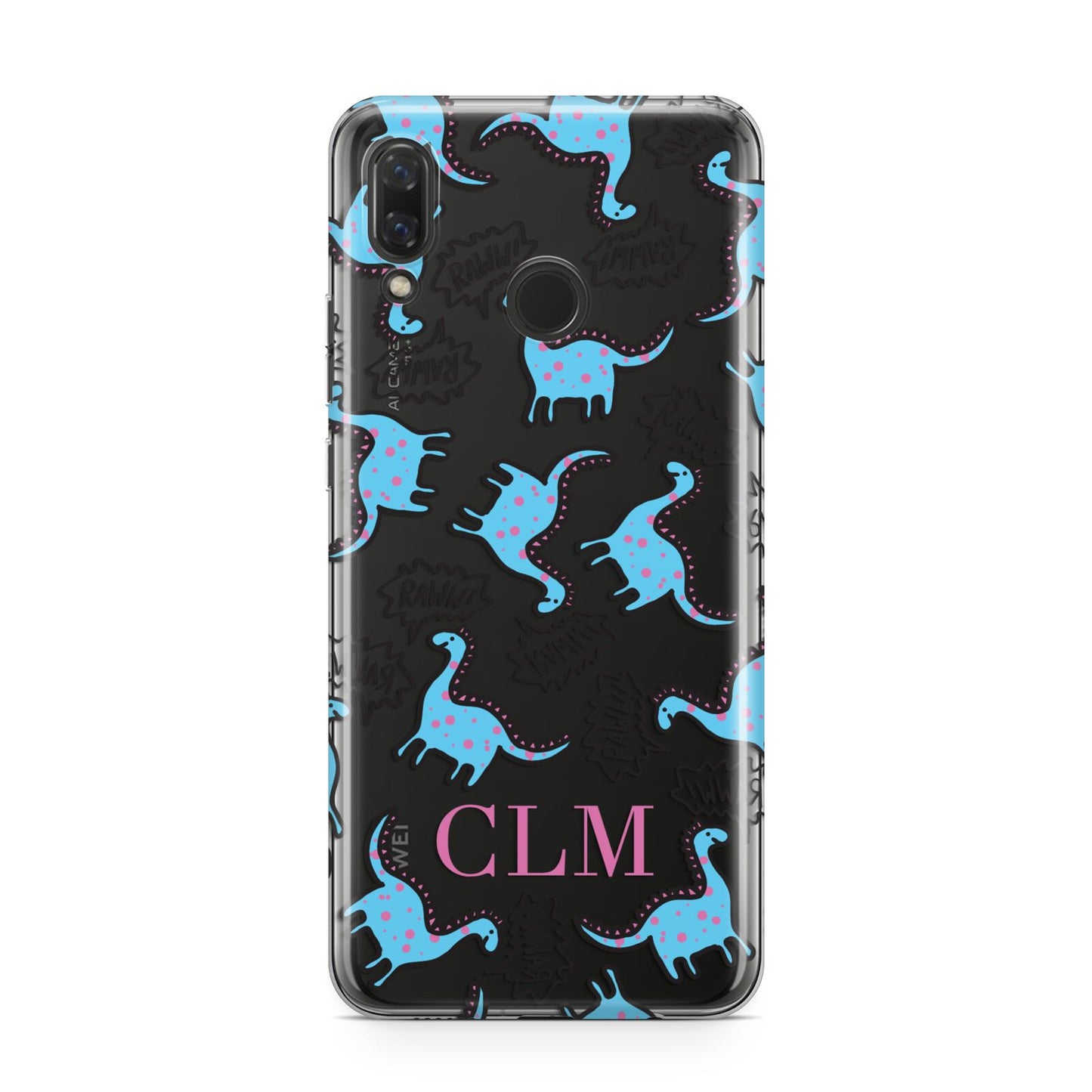 Personalised Dino Initials Clear Huawei Nova 3 Phone Case