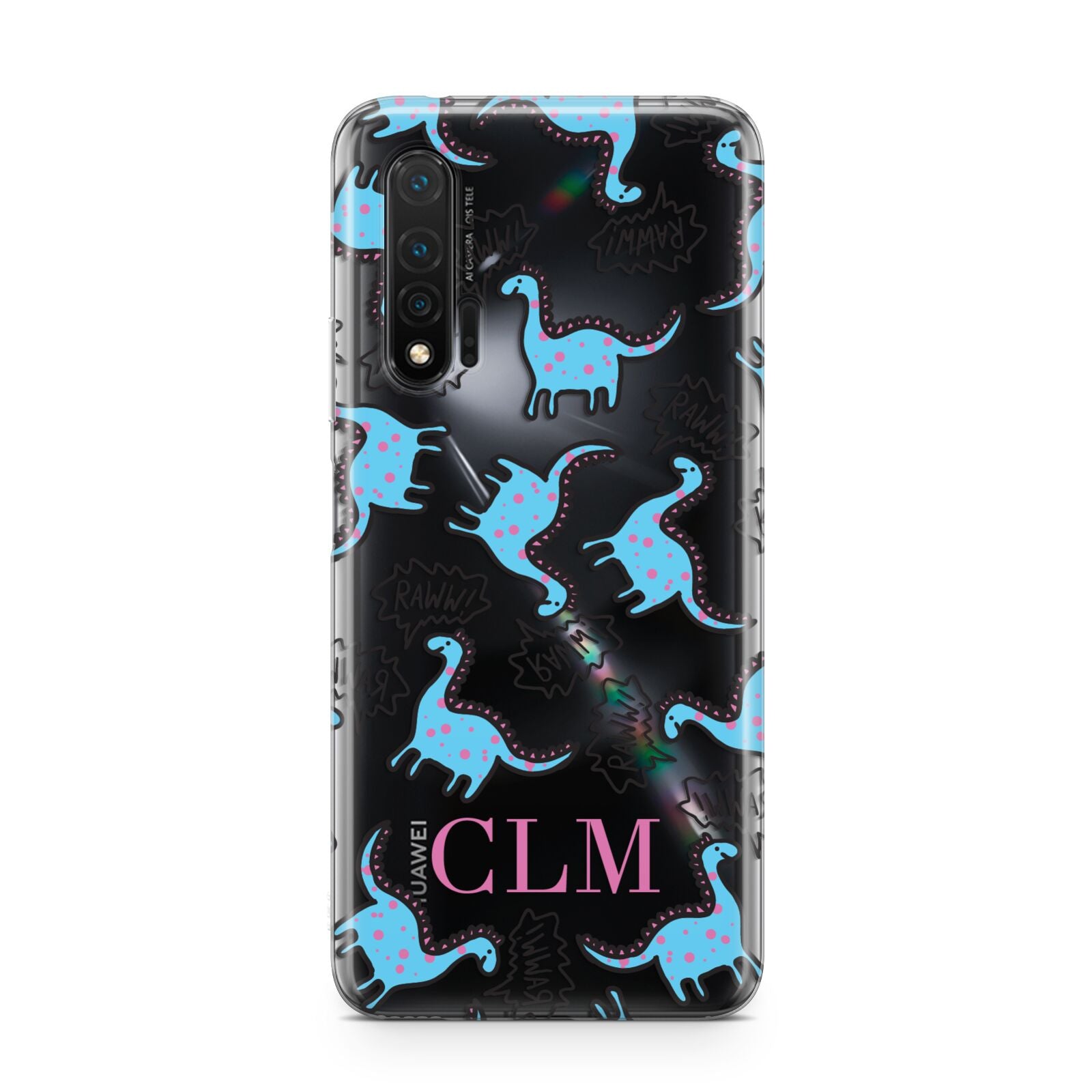 Personalised Dino Initials Clear Huawei Nova 6 Phone Case