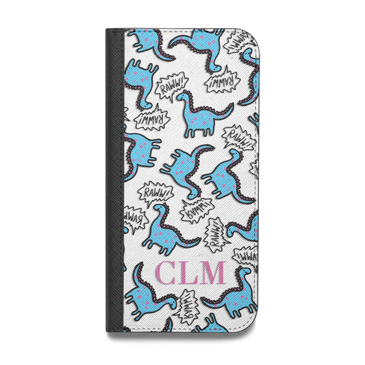 Personalised Dino Initials Clear Vegan Leather Flip Samsung Case