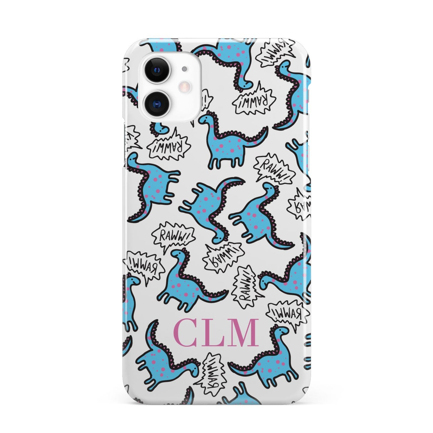 Personalised Dino Initials Clear iPhone 11 3D Snap Case