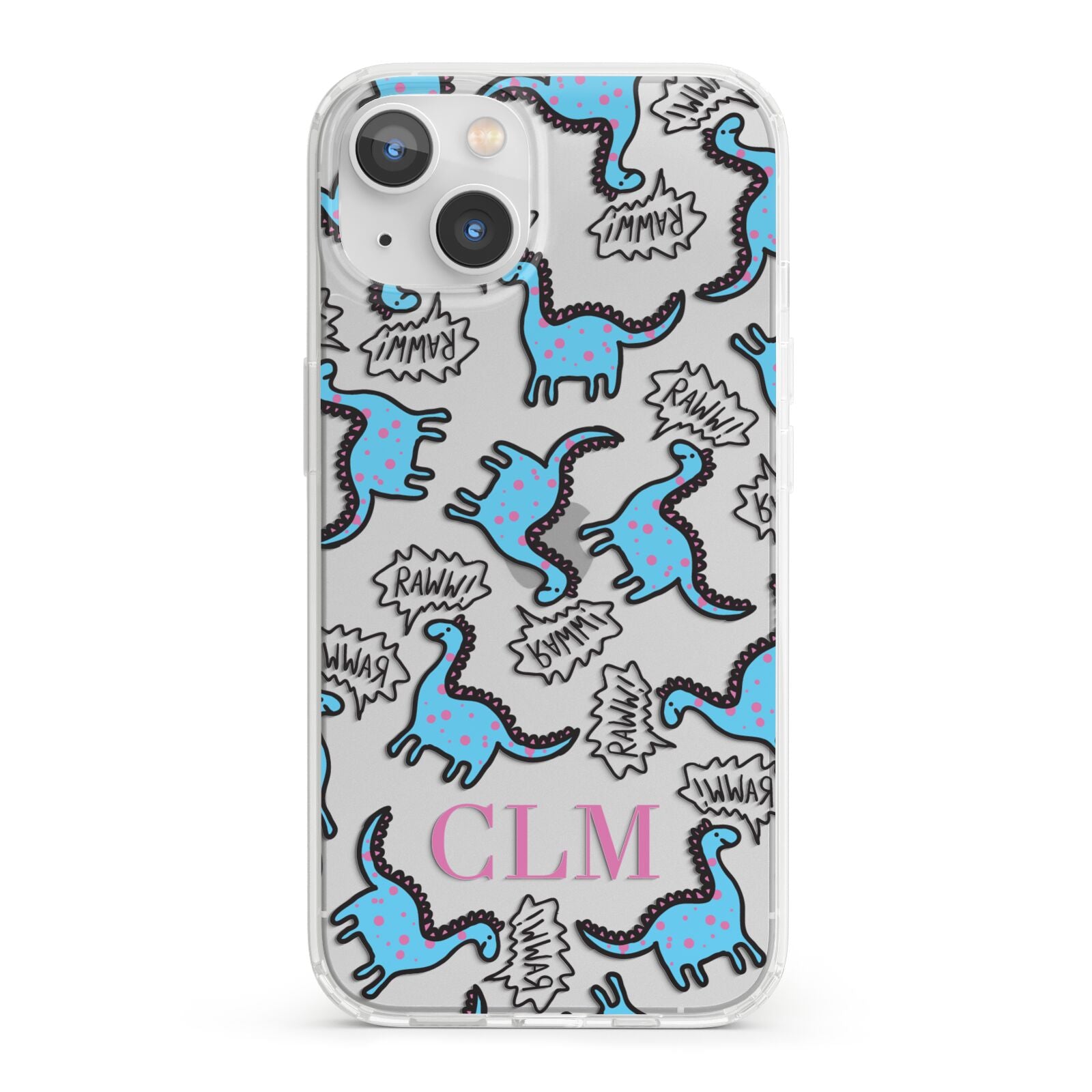 Personalised Dino Initials Clear iPhone 13 Clear Bumper Case