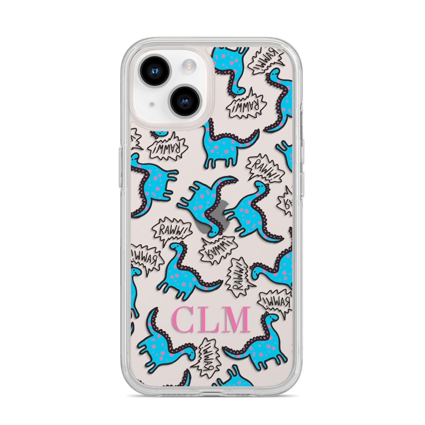 Personalised Dino Initials Clear iPhone 14 Clear Tough Case Starlight