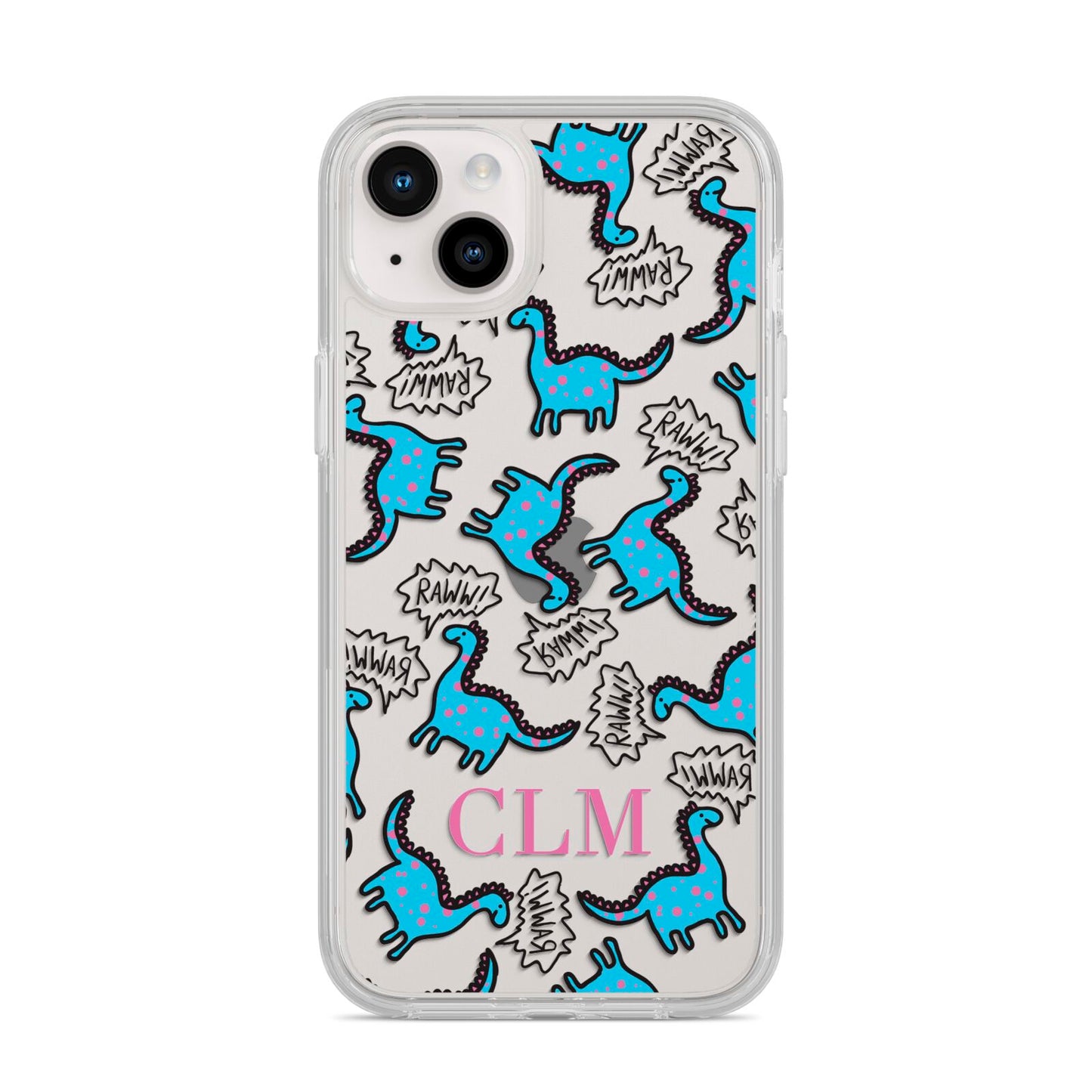 Personalised Dino Initials Clear iPhone 14 Plus Clear Tough Case Starlight