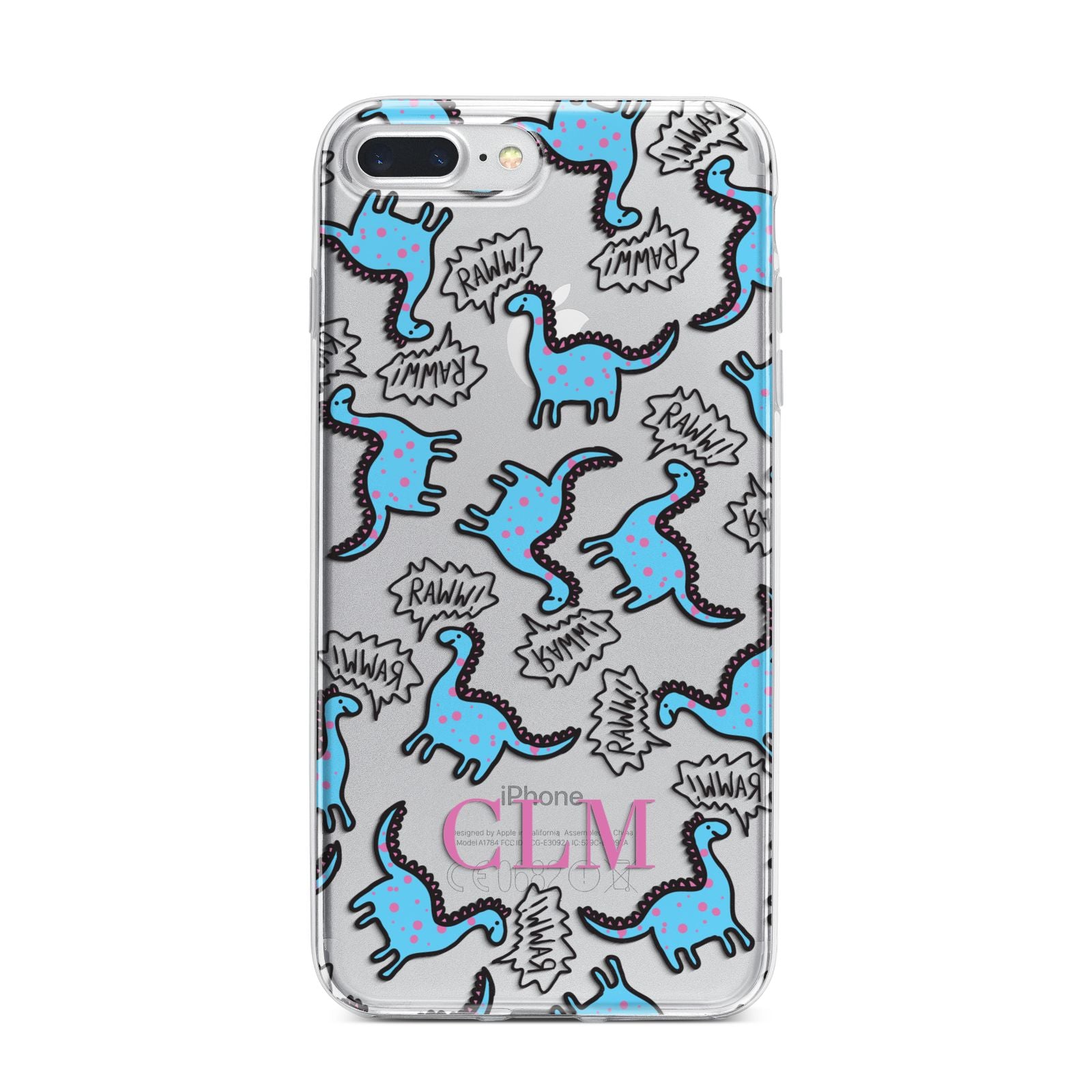 Personalised Dino Initials Clear iPhone 7 Plus Bumper Case on Silver iPhone