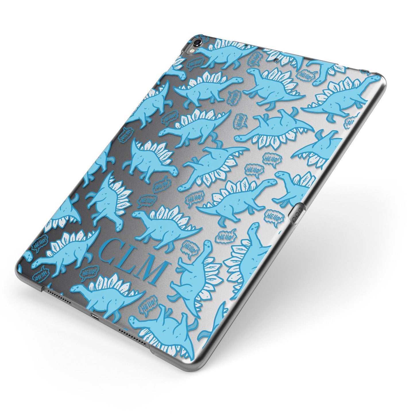 Personalised Dinosaur Initials Apple iPad Case on Grey iPad Side View