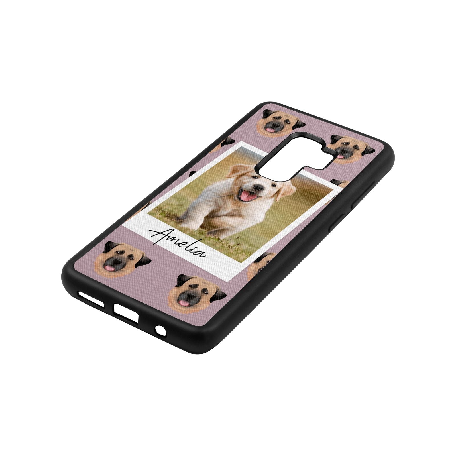 Personalised Dog Photo Lotus Saffiano Leather Samsung S9 Plus Case Side Angle