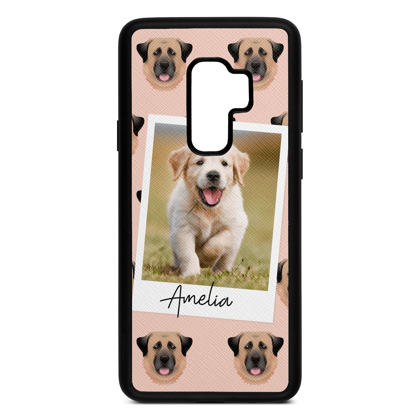 Personalised Dog Photo Nude Saffiano Leather Samsung S9 Plus Case