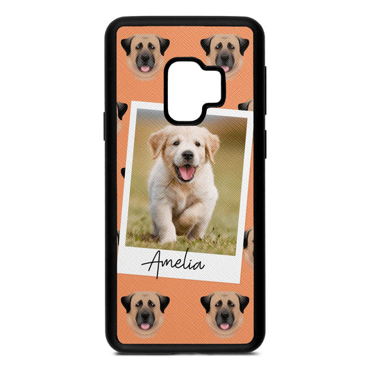 Personalised Dog Photo Orange Saffiano Leather Samsung S9 Case410749