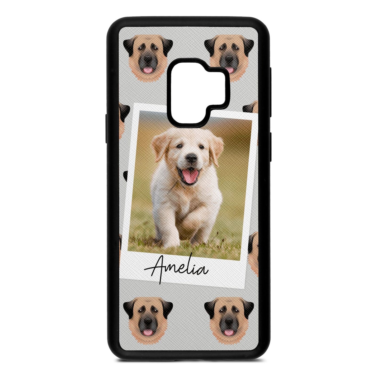 Personalised Dog Photo Silver Saffiano Leather Samsung S9 Case
