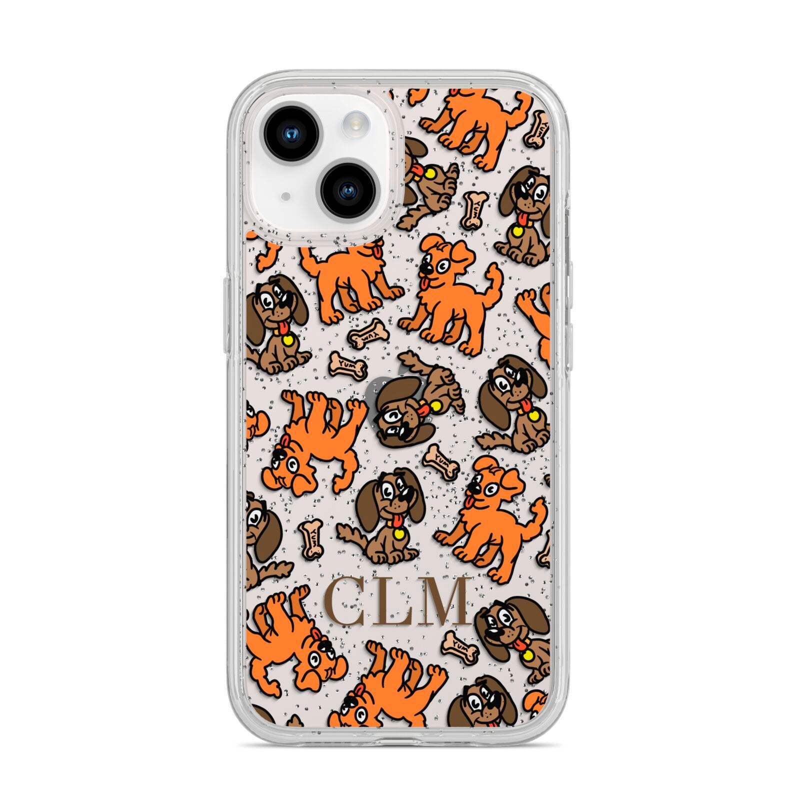 Personalised Dogs Initials Clear iPhone 14 Glitter Tough Case Starlight