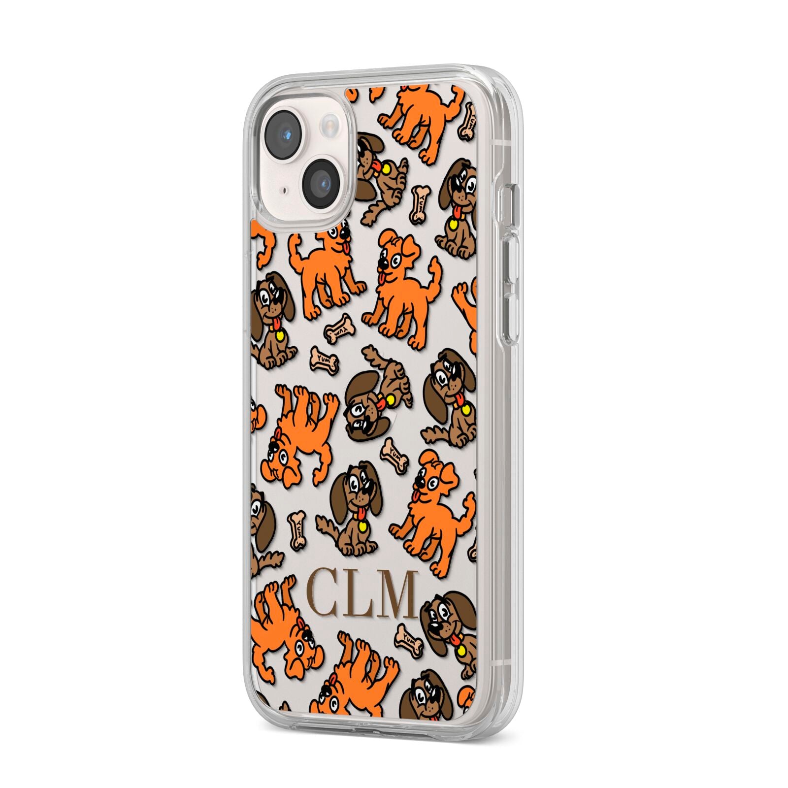 Personalised Dogs Initials Clear iPhone 14 Plus Clear Tough Case Starlight Angled Image