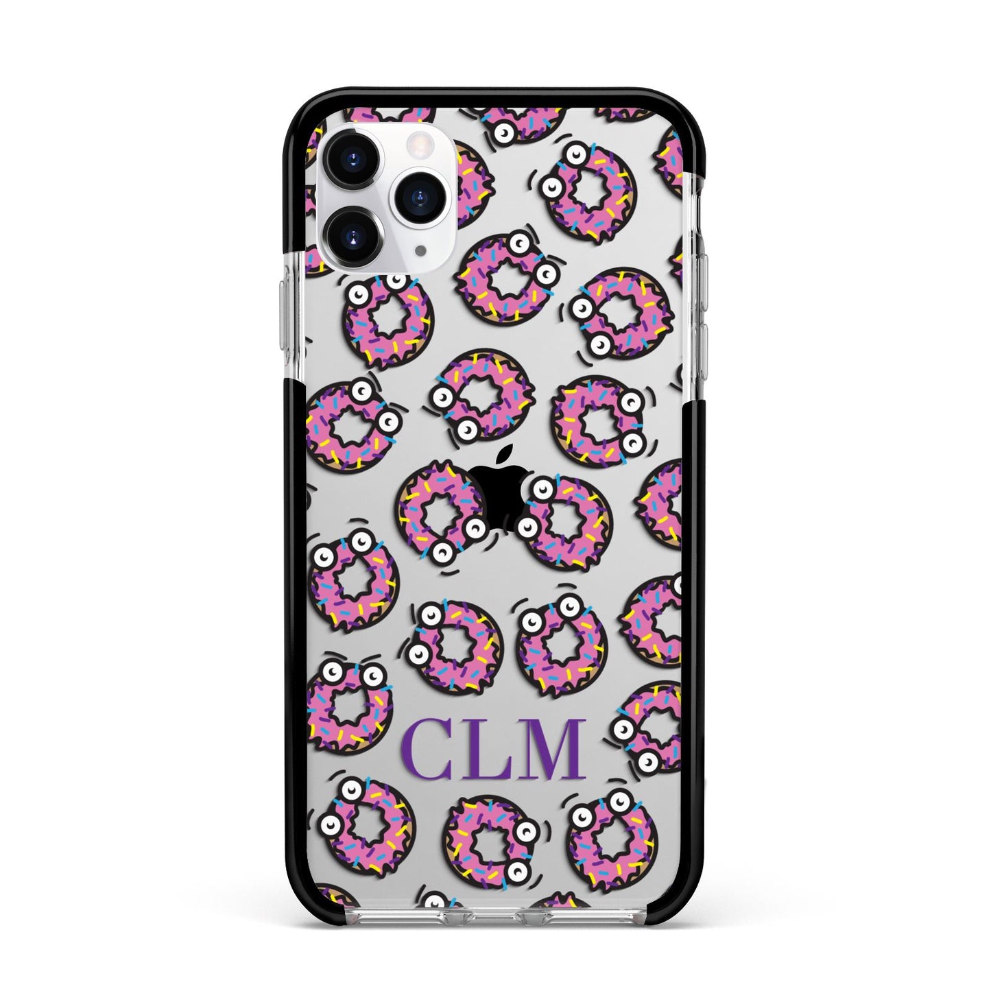 Personalised Donut Initials Apple iPhone 11 Pro Max in Silver with Black Impact Case