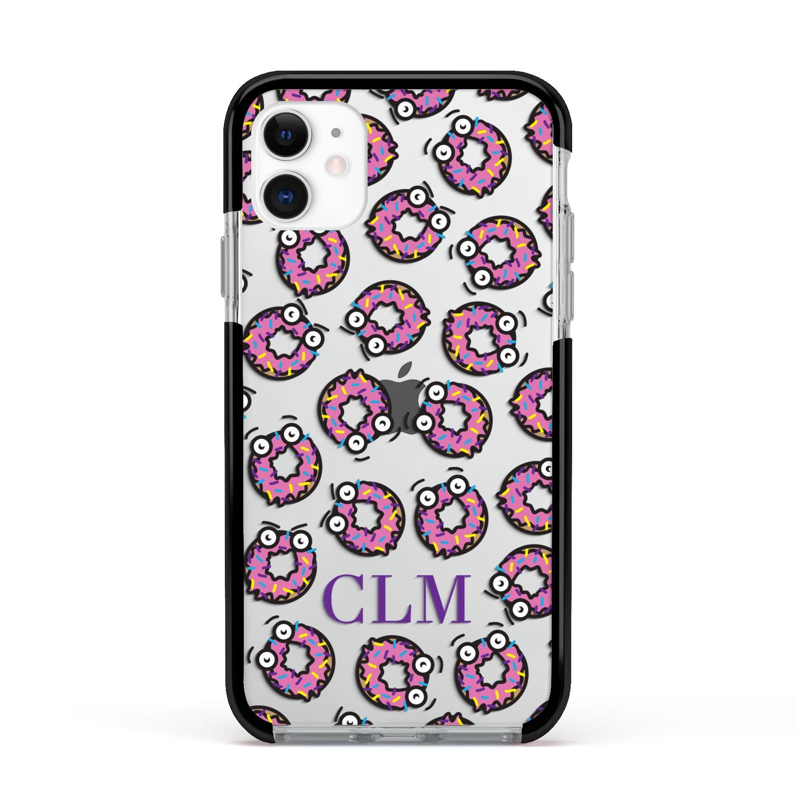 Personalised Donut Initials Apple iPhone 11 in White with Black Impact Case