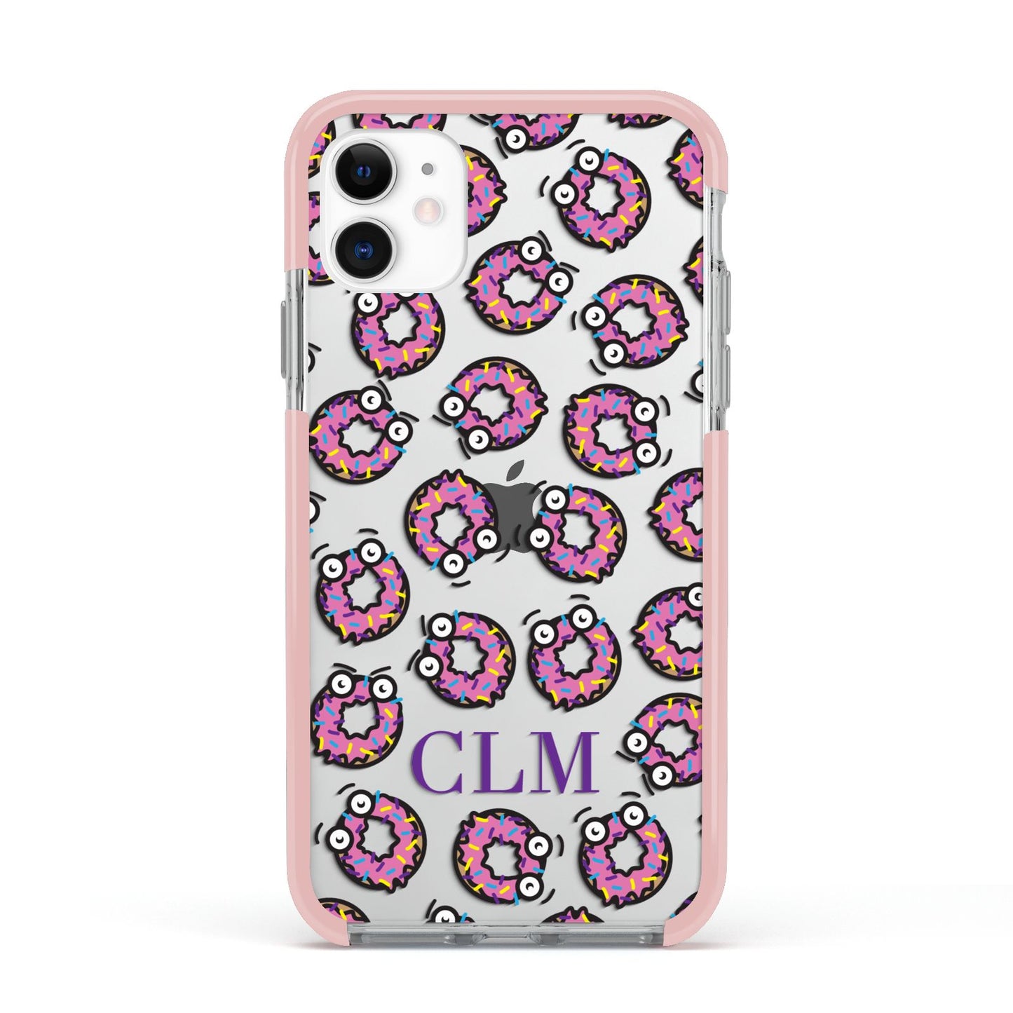 Personalised Donut Initials Apple iPhone 11 in White with Pink Impact Case