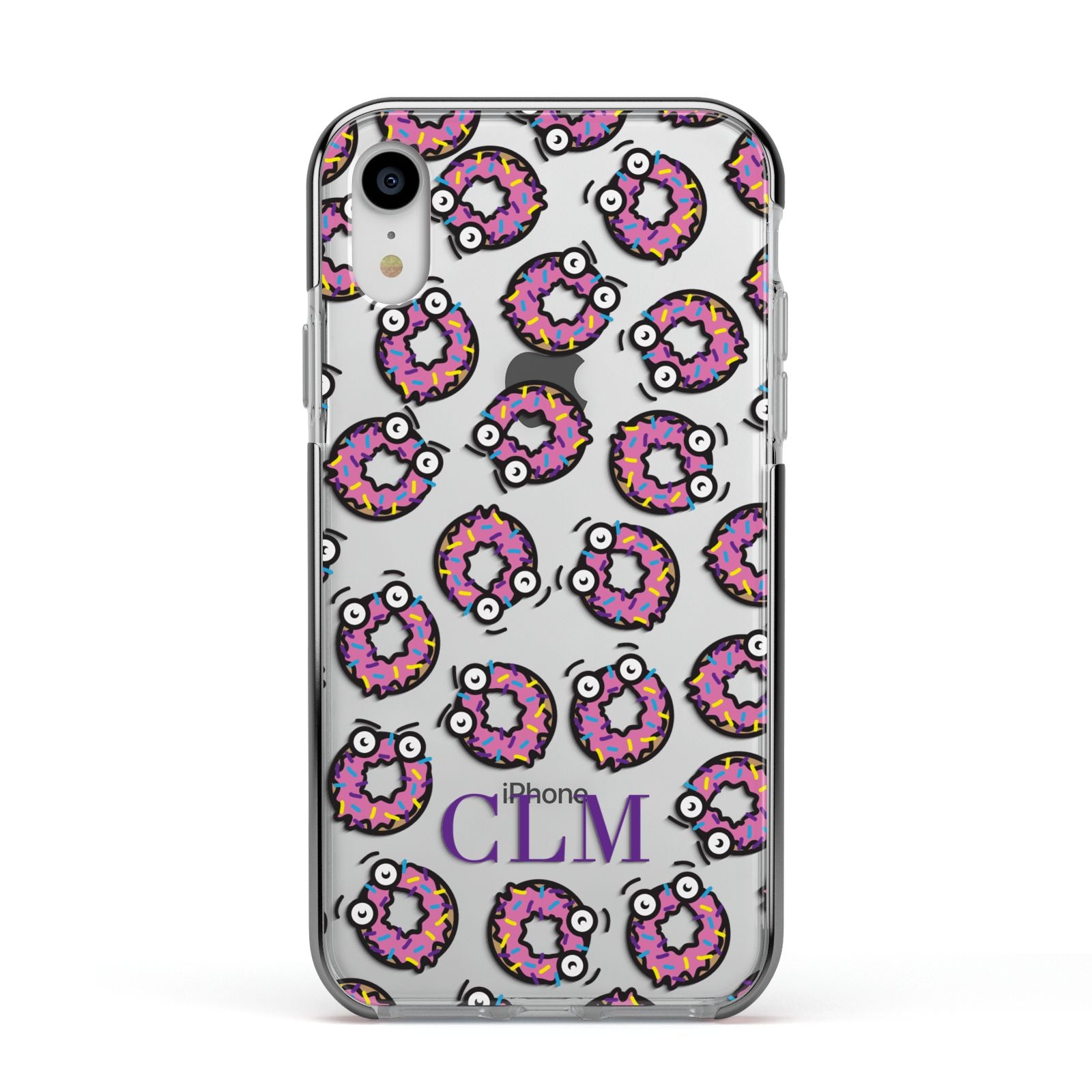 Personalised Donut Initials Apple iPhone XR Impact Case Black Edge on Silver Phone