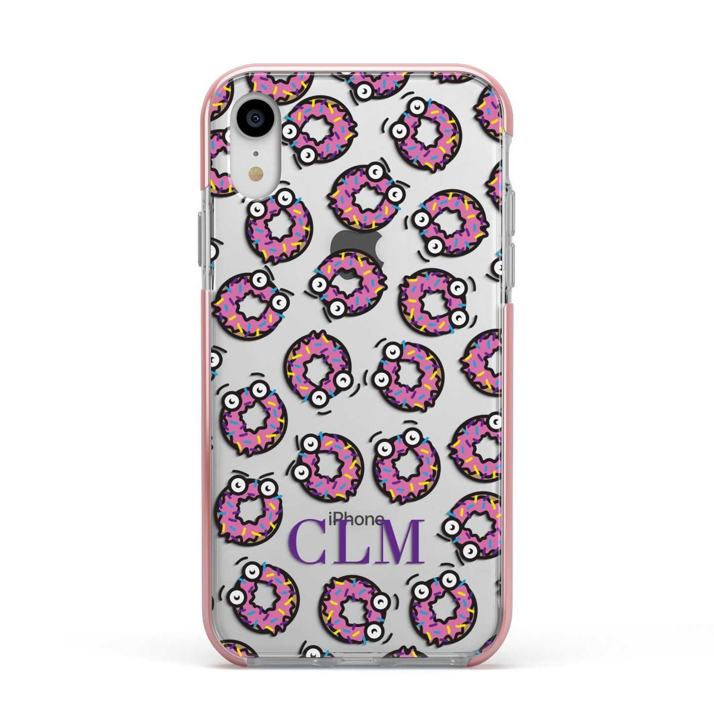 Personalised Donut Initials Apple iPhone XR Impact Case Pink Edge on Silver Phone