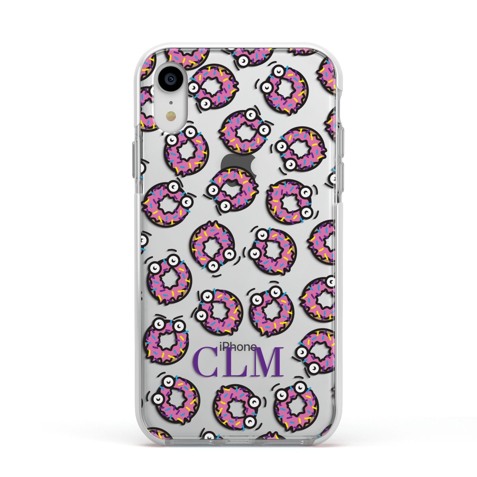 Personalised Donut Initials Apple iPhone XR Impact Case White Edge on Silver Phone