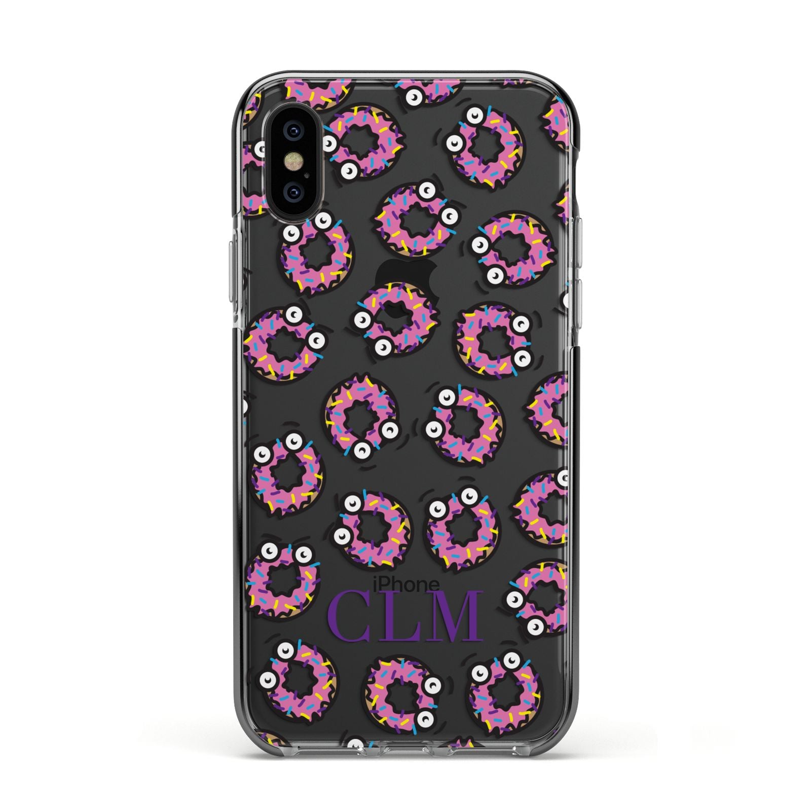 Personalised Donut Initials Apple iPhone Xs Impact Case Black Edge on Black Phone