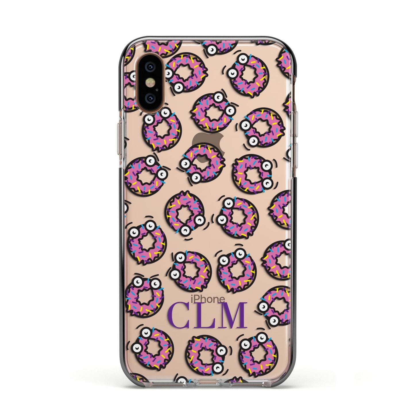 Personalised Donut Initials Apple iPhone Xs Impact Case Black Edge on Gold Phone