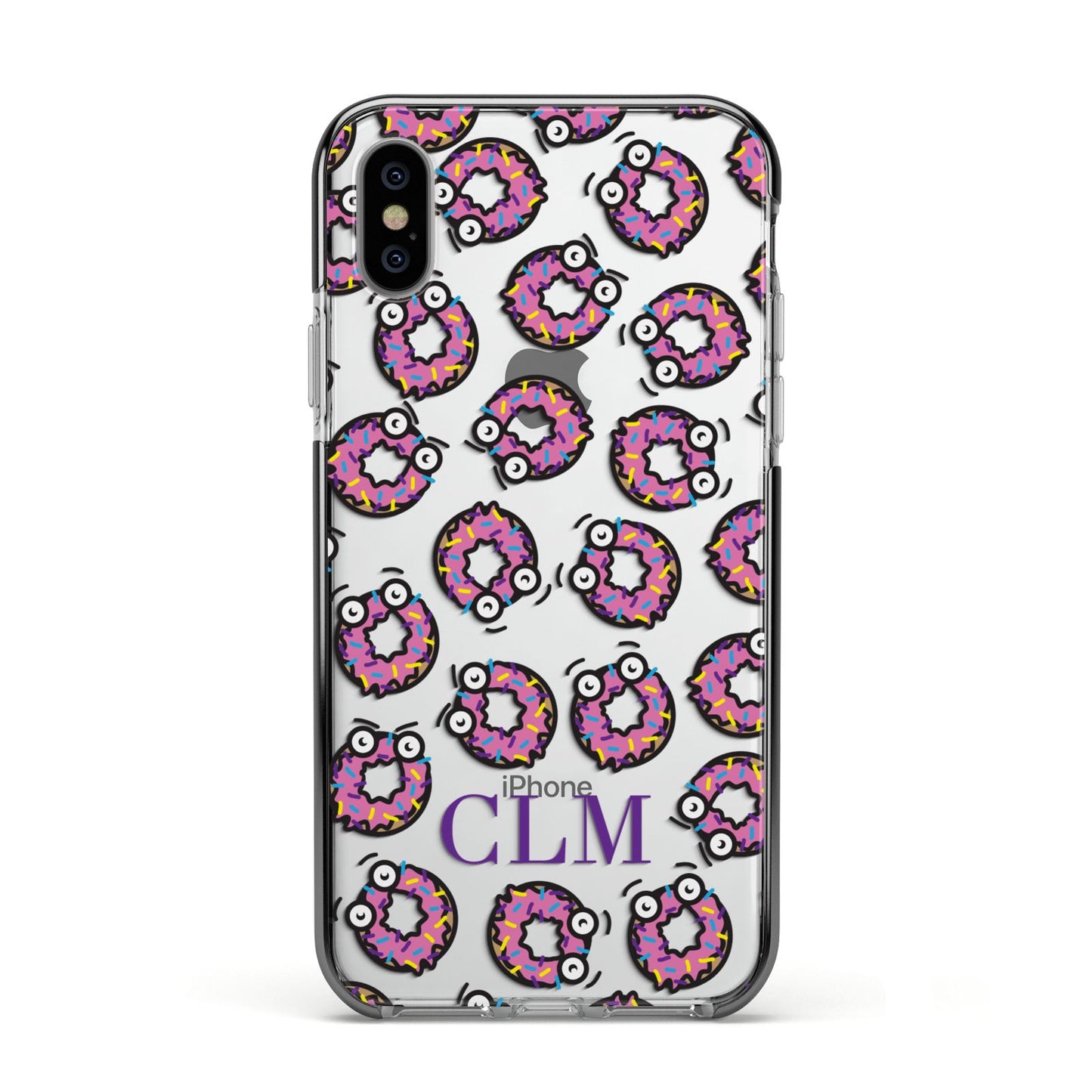 Personalised Donut Initials Apple iPhone Xs Impact Case Black Edge on Silver Phone