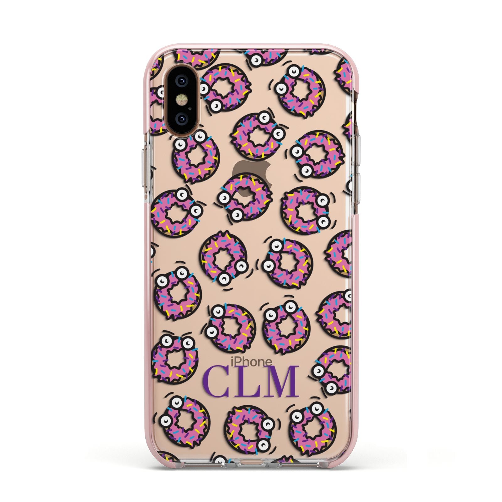 Personalised Donut Initials Apple iPhone Xs Impact Case Pink Edge on Gold Phone