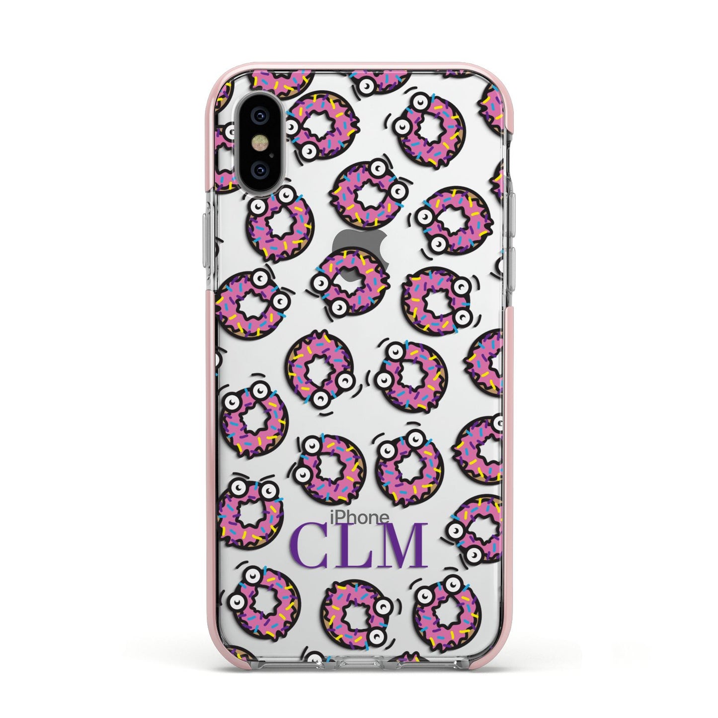 Personalised Donut Initials Apple iPhone Xs Impact Case Pink Edge on Silver Phone