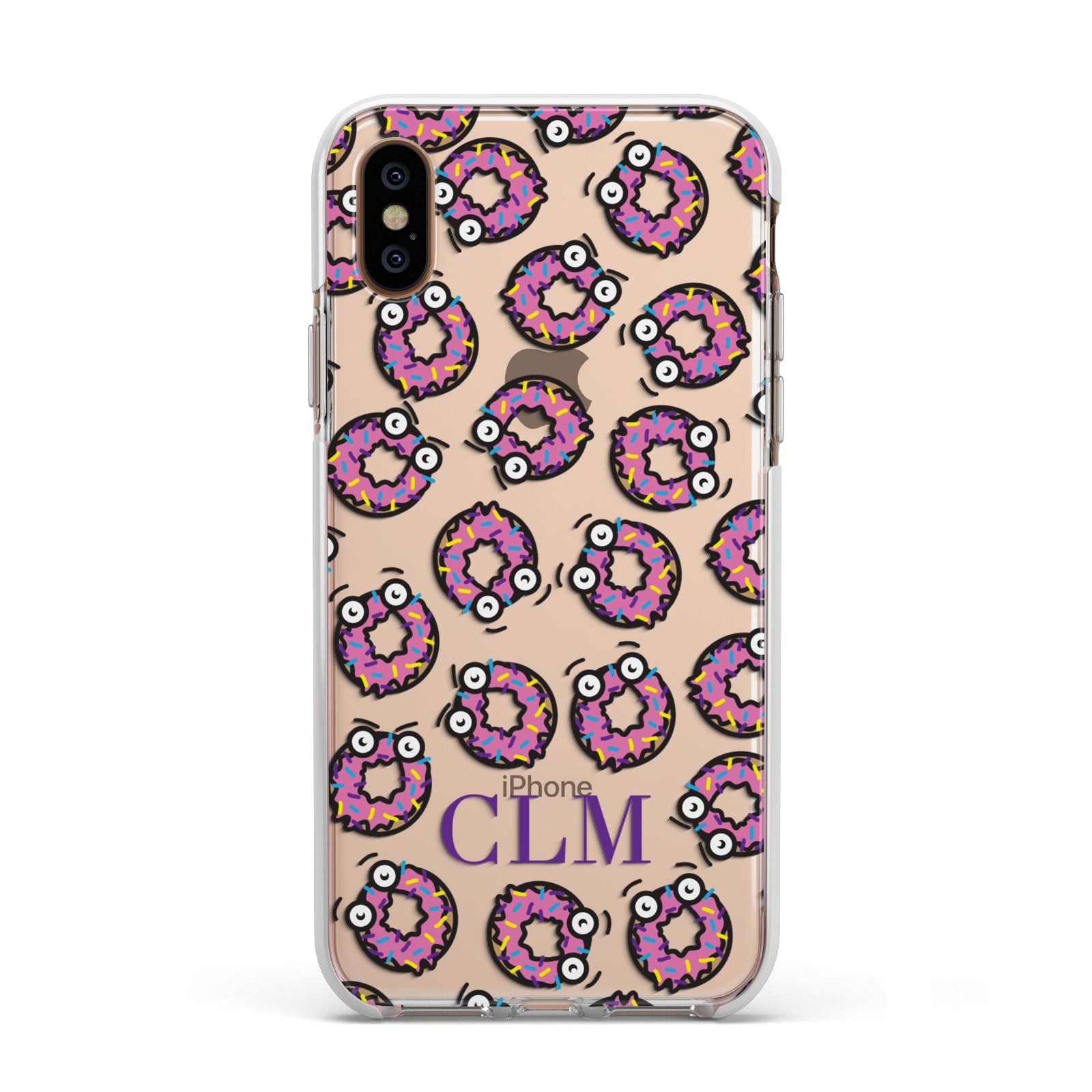 Personalised Donut Initials Apple iPhone Xs Impact Case White Edge on Gold Phone