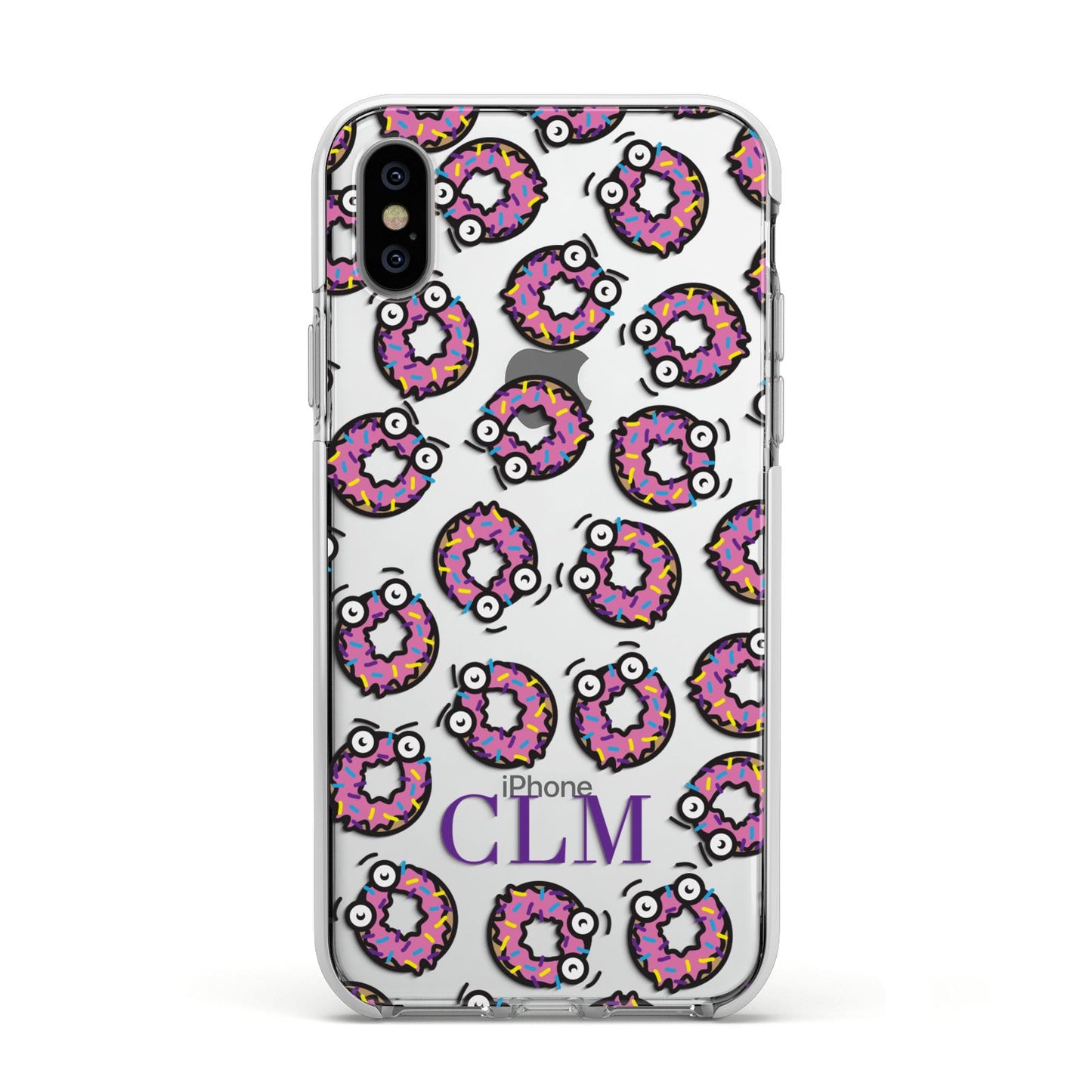 Personalised Donut Initials Apple iPhone Xs Impact Case White Edge on Silver Phone