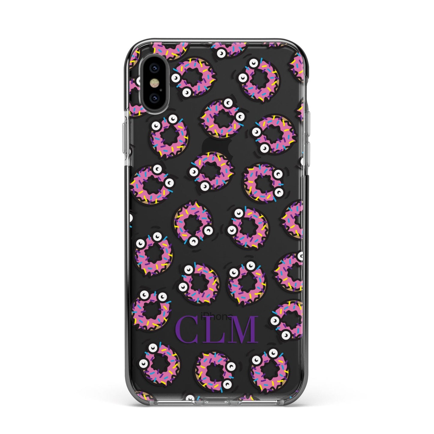 Personalised Donut Initials Apple iPhone Xs Max Impact Case Black Edge on Black Phone