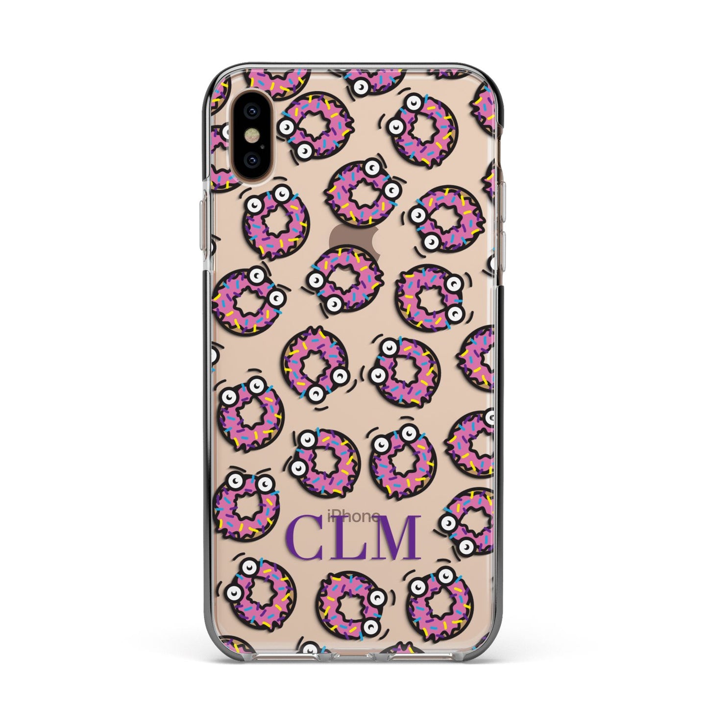 Personalised Donut Initials Apple iPhone Xs Max Impact Case Black Edge on Gold Phone