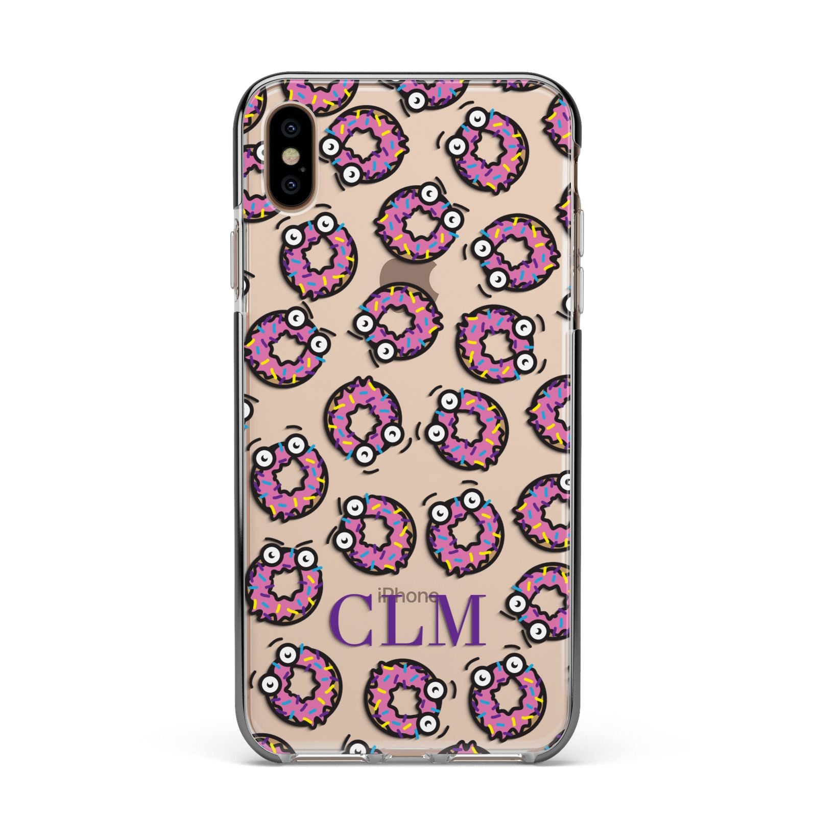 Personalised Donut Initials Apple iPhone Xs Max Impact Case Black Edge on Gold Phone