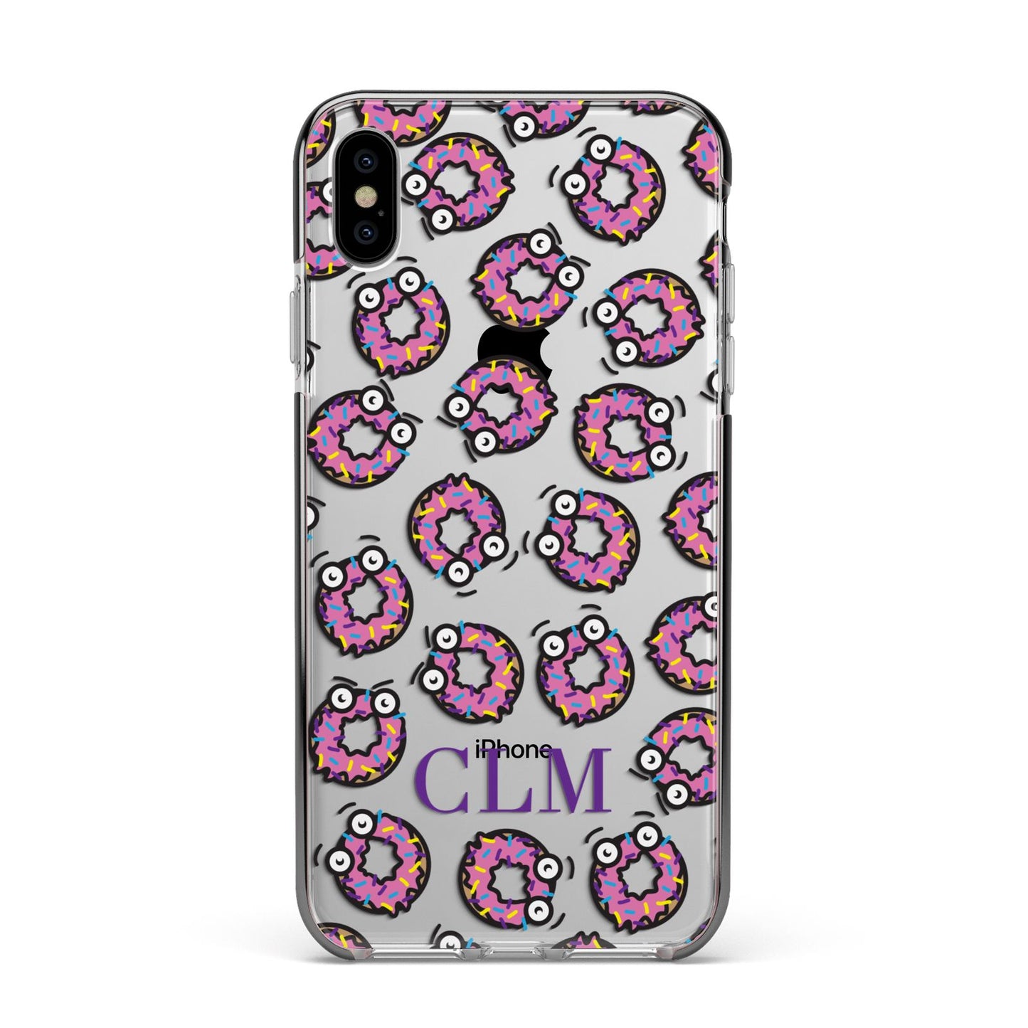 Personalised Donut Initials Apple iPhone Xs Max Impact Case Black Edge on Silver Phone