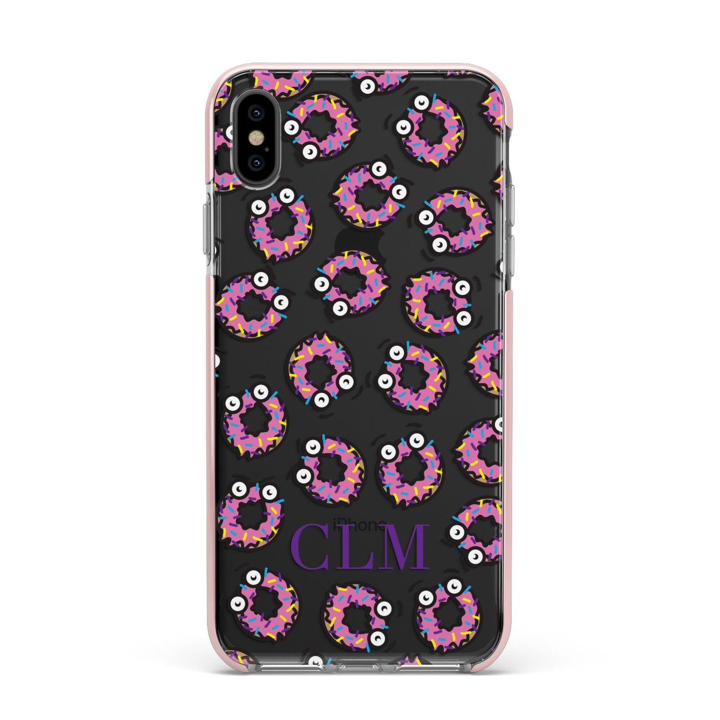 Personalised Donut Initials Apple iPhone Xs Max Impact Case Pink Edge on Black Phone