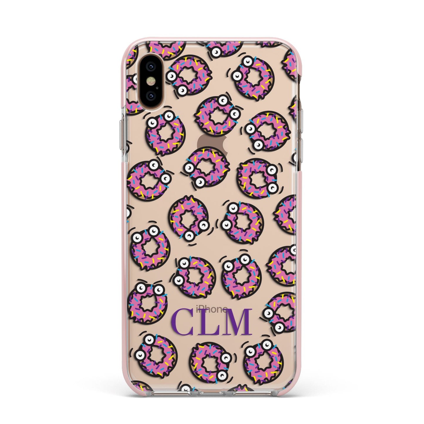 Personalised Donut Initials Apple iPhone Xs Max Impact Case Pink Edge on Gold Phone