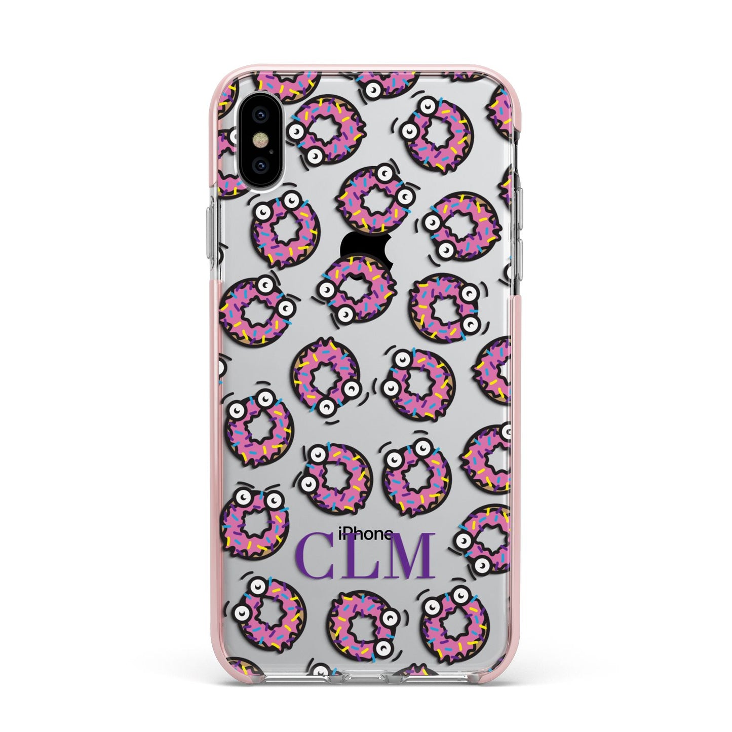 Personalised Donut Initials Apple iPhone Xs Max Impact Case Pink Edge on Silver Phone