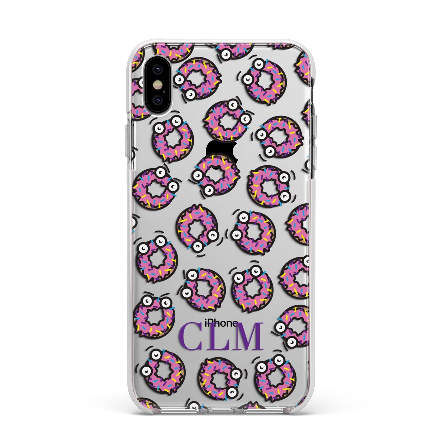 Personalised Donut Initials Apple iPhone Xs Max Impact Case White Edge on Silver Phone