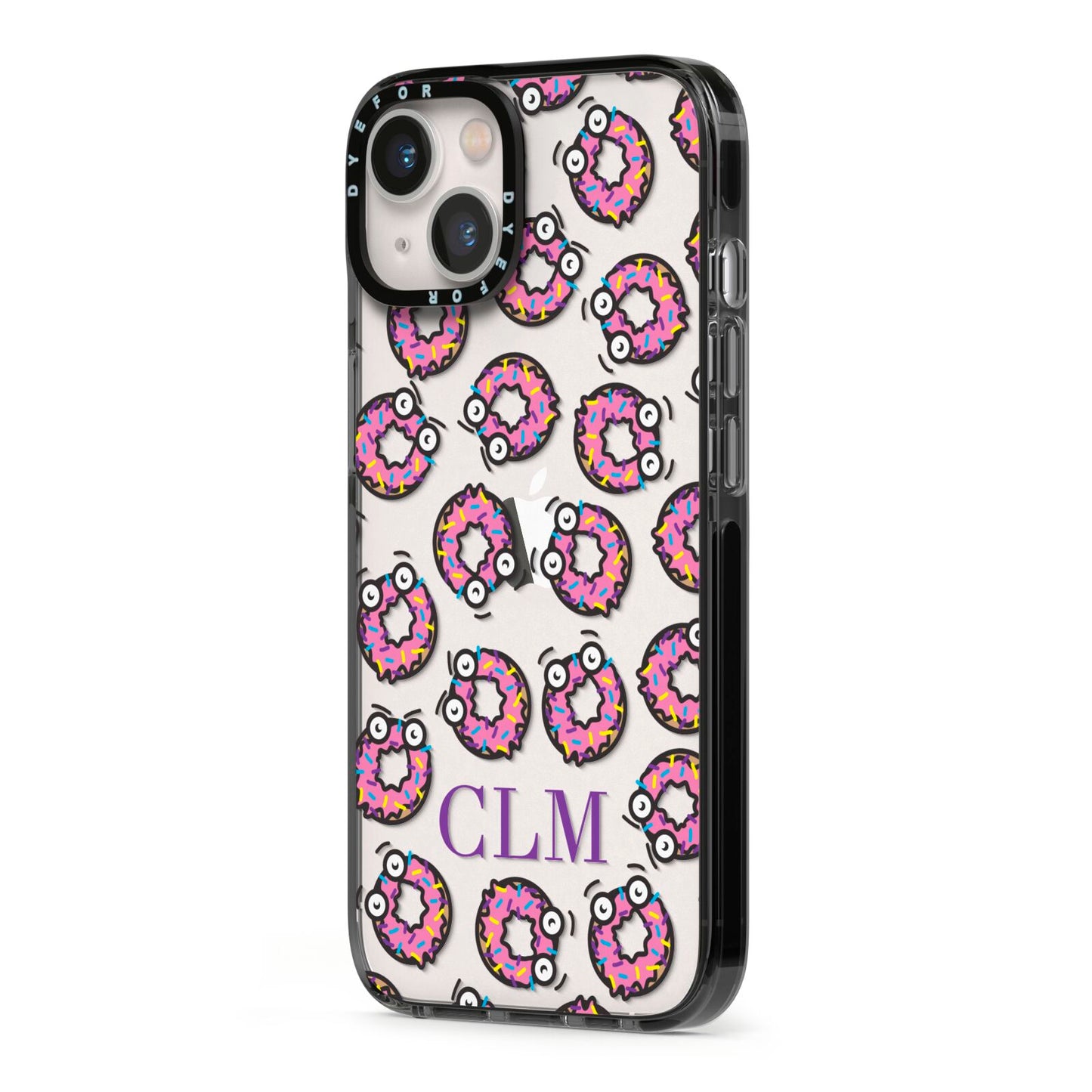 Personalised Donut Initials iPhone 13 Black Impact Case Side Angle on Silver phone