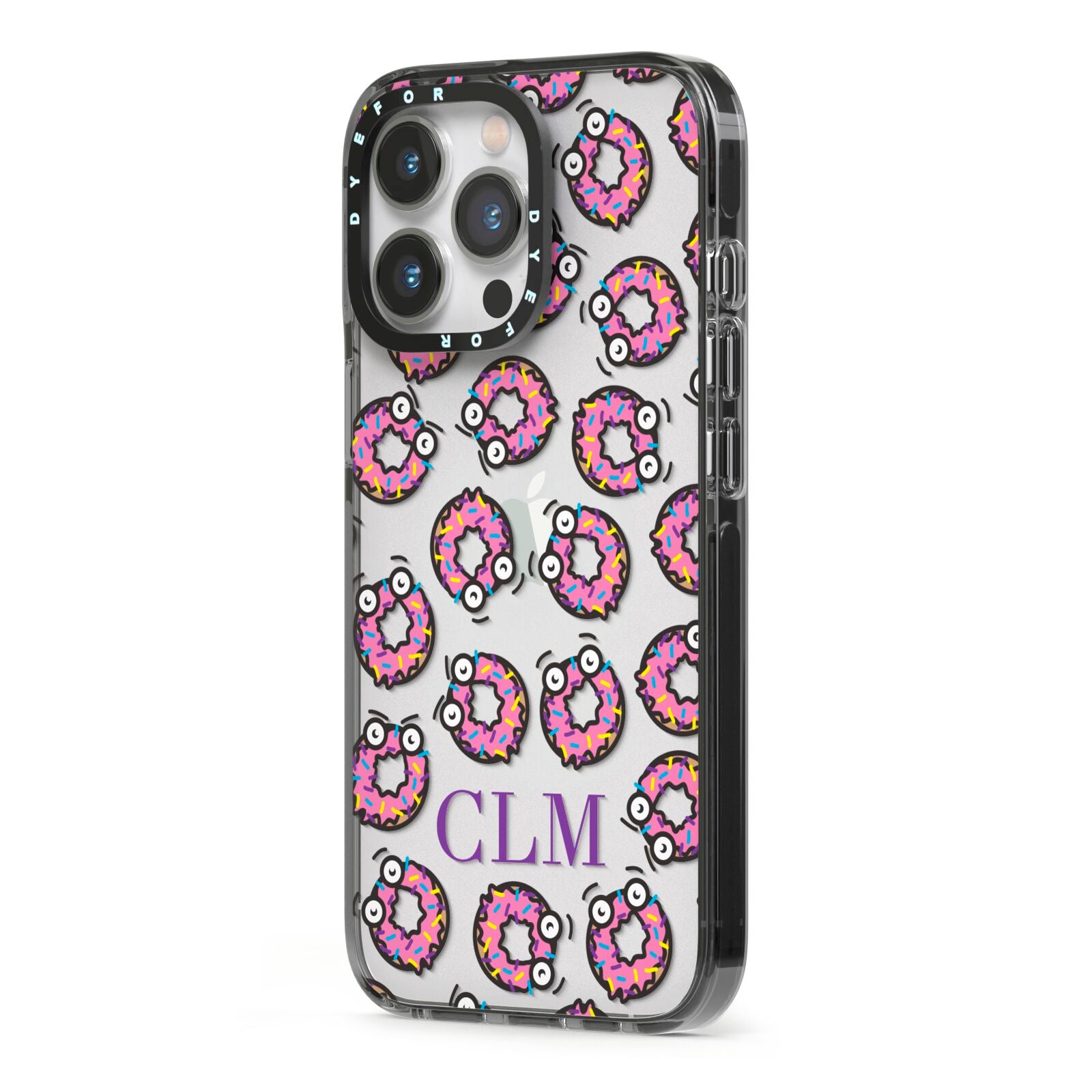 Personalised Donut Initials iPhone 13 Pro Black Impact Case Side Angle on Silver phone