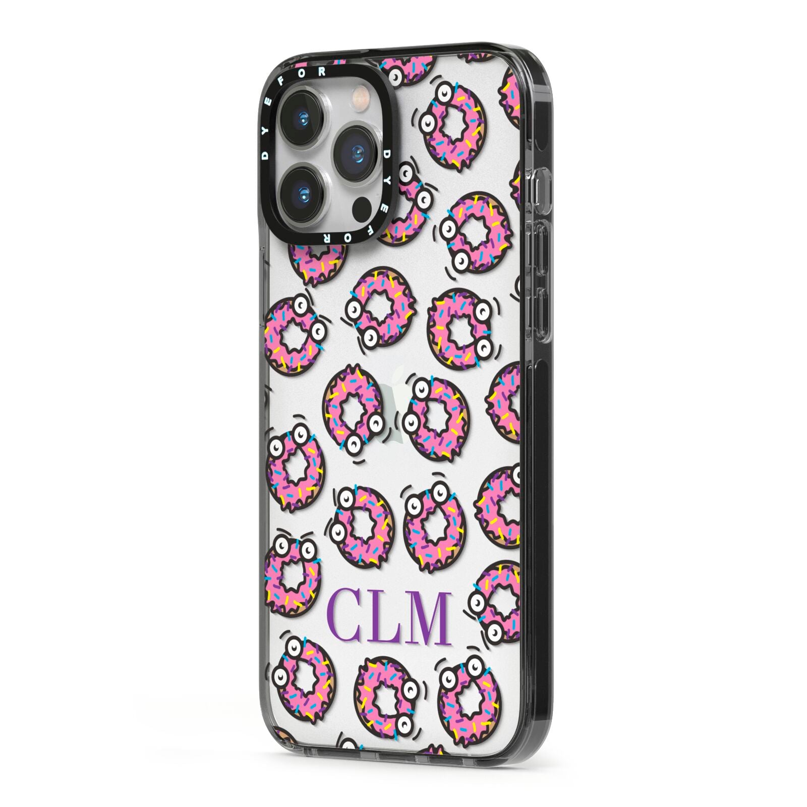 Personalised Donut Initials iPhone 13 Pro Max Black Impact Case Side Angle on Silver phone