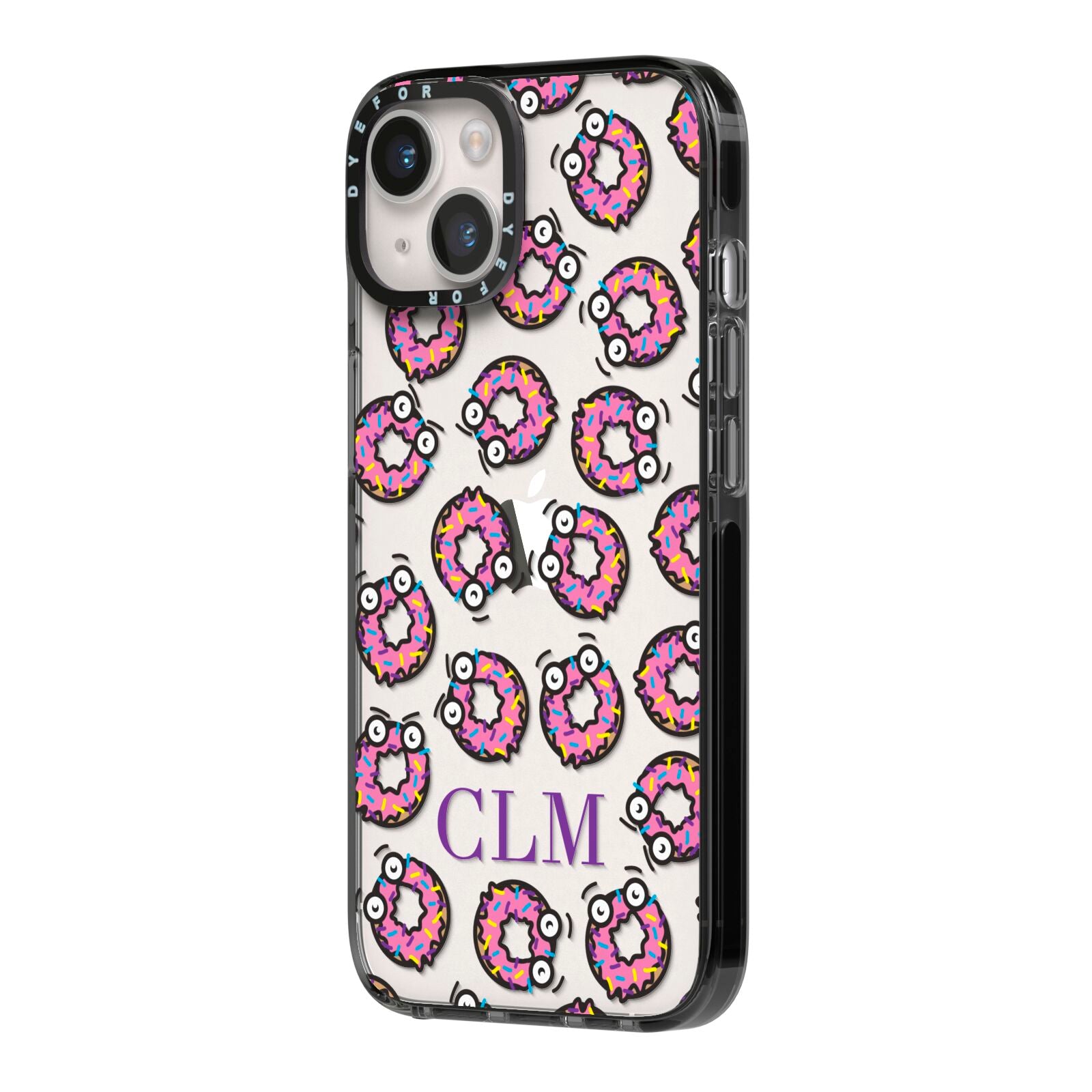 Personalised Donut Initials iPhone 14 Black Impact Case Side Angle on Silver phone