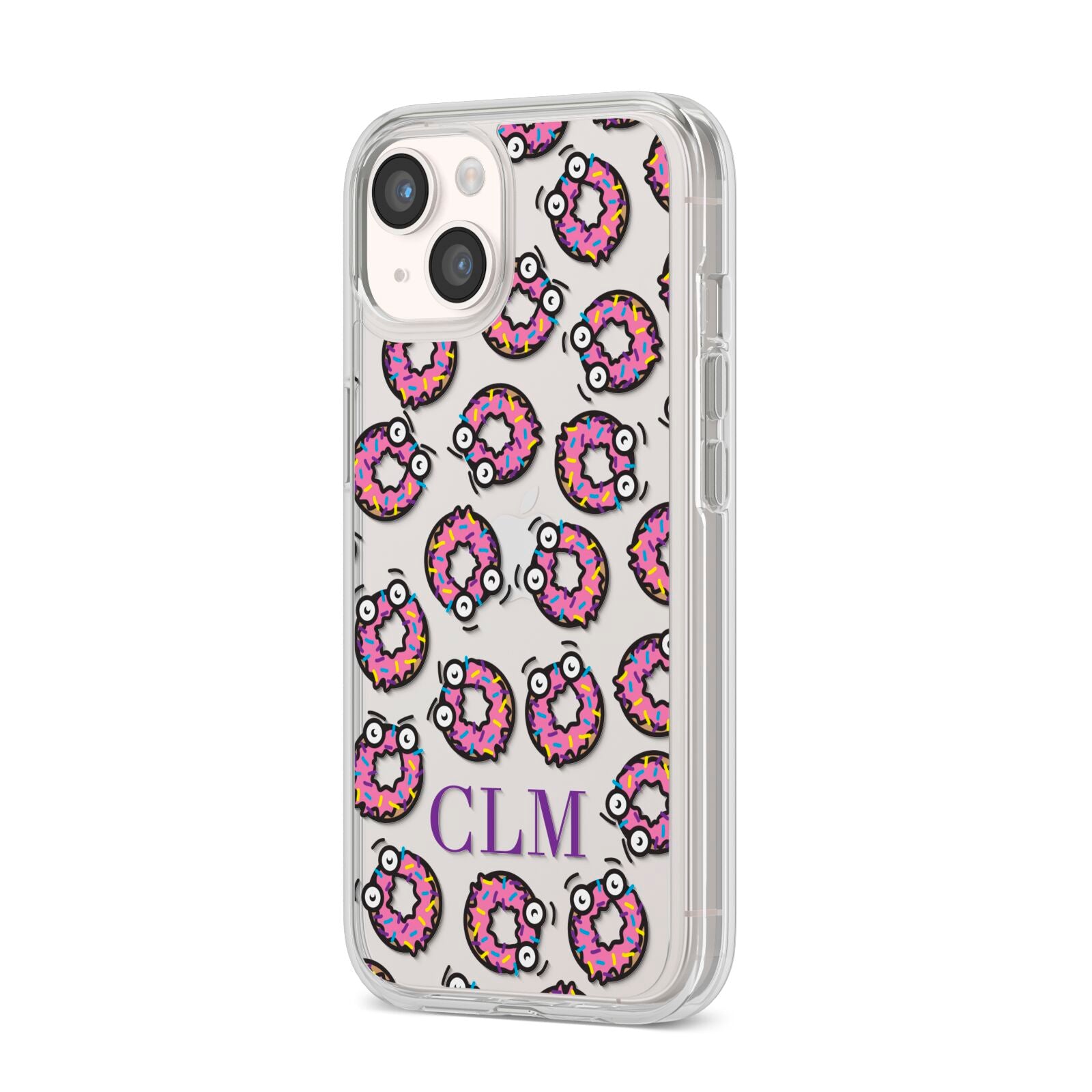 Personalised Donut Initials iPhone 14 Clear Tough Case Starlight Angled Image